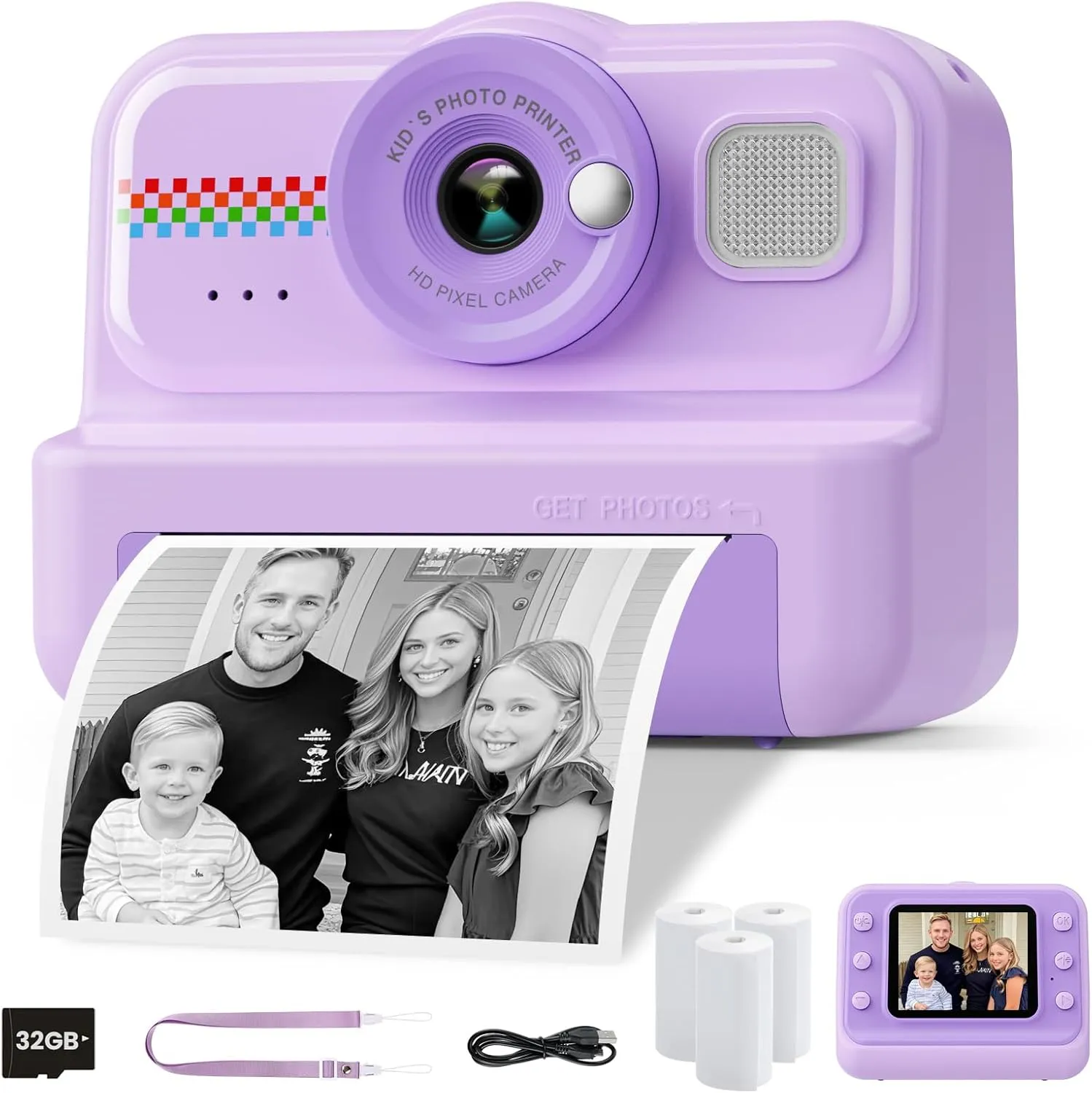 HiMont Kinderkamera Sofortbildkamera, 1080P Sofortbildkamera Kinder mit 32GB Karte & 3 Rollen Druckpapier, lustige Kind…