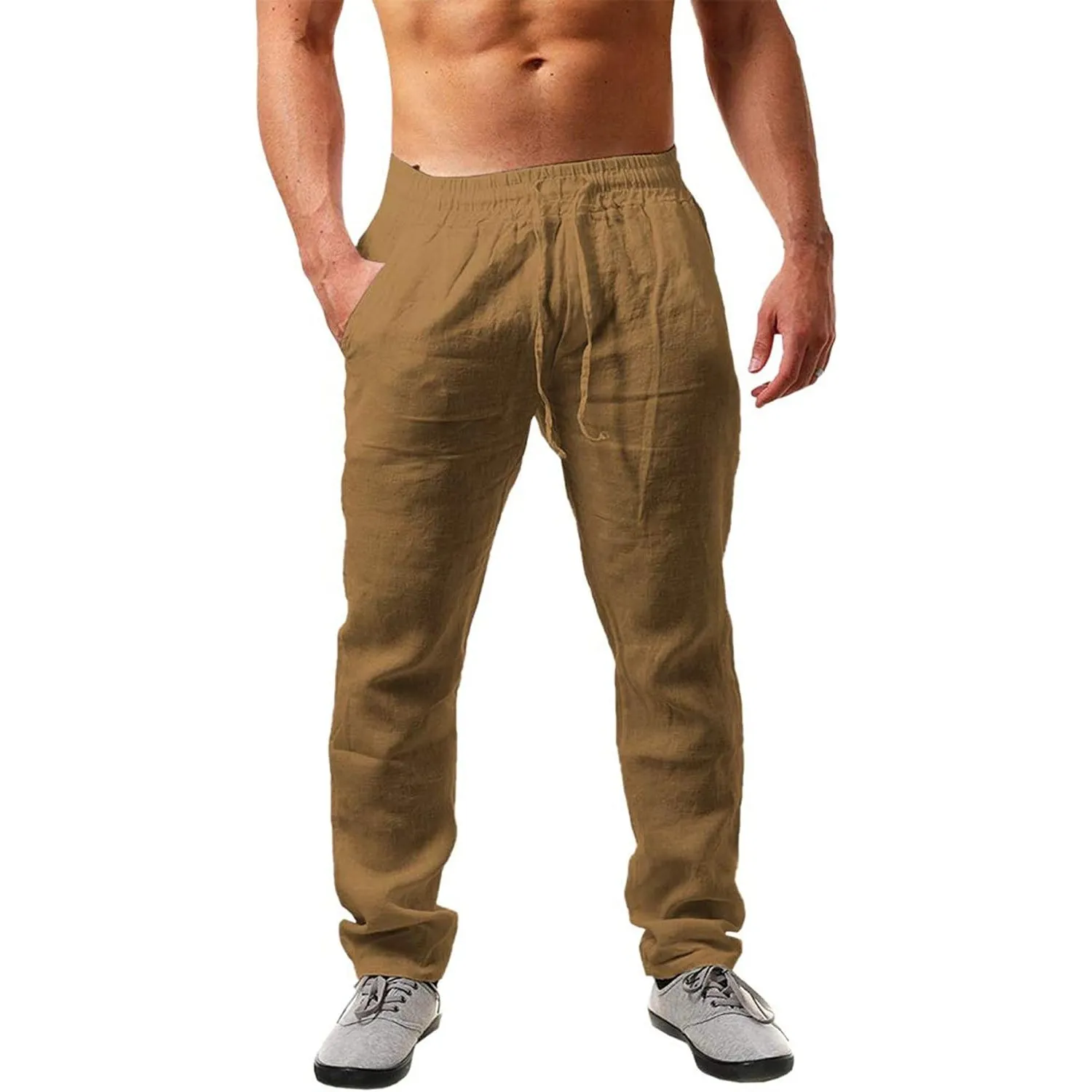 NEMXCE Leinenhose Herren Lang Leichte Sommerhose Herren Loose Fit Freizeithose mit Taschen Kordelzug für Urlaub Strand …