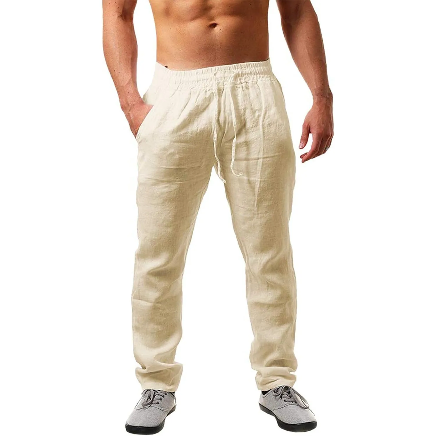 NEMXCE Leinenhose Herren Lang Leichte Sommerhose Herren Loose Fit Freizeithose mit Taschen Kordelzug für Urlaub Strand …