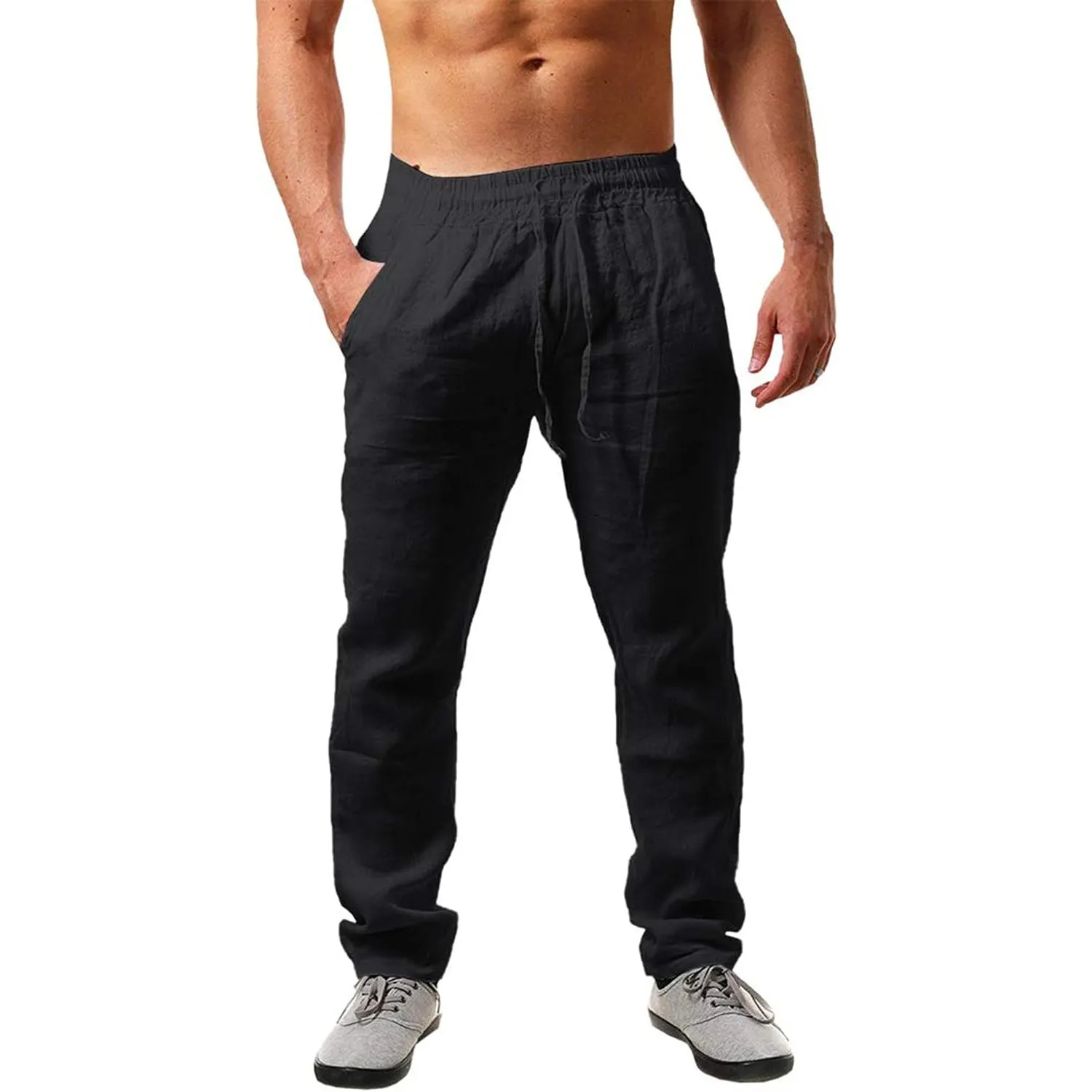 NEMXCE Leinenhose Herren Lang Leichte Sommerhose Herren Loose Fit Freizeithose mit Taschen Kordelzug für Urlaub Strand …