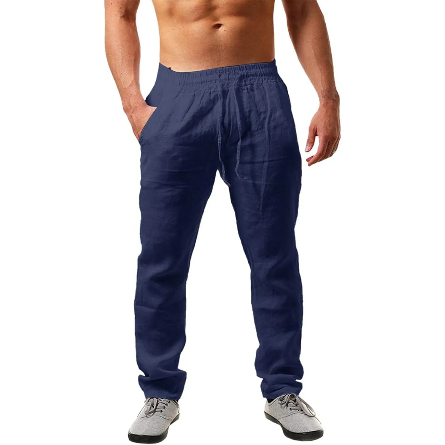 NEMXCE Leinenhose Herren Lang Leichte Sommerhose Herren Loose Fit Freizeithose mit Taschen Kordelzug für Urlaub Strand …