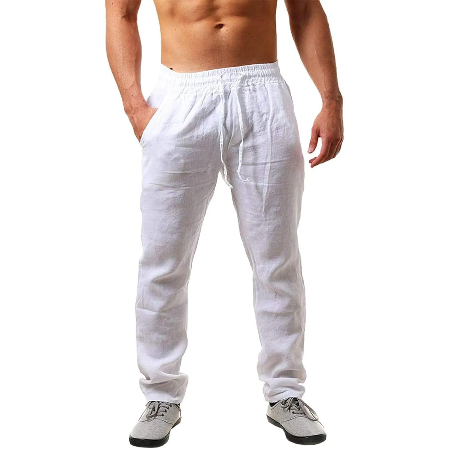 NEMXCE Leinenhose Herren Lang Leichte Sommerhose Herren Loose Fit Freizeithose mit Taschen Kordelzug für Urlaub Strand …