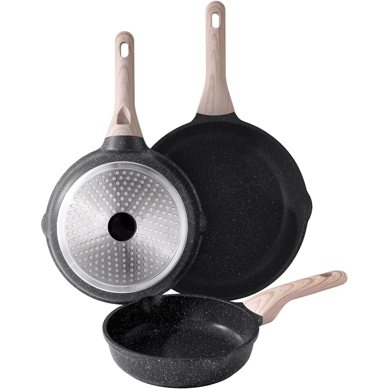 Kordisen 3-teiliges Antihaft Bratpfannen-Set 20/24/28 cm, Granit Beschichtung Induktion Pfanne, Gesund und Ungiftig, PF…