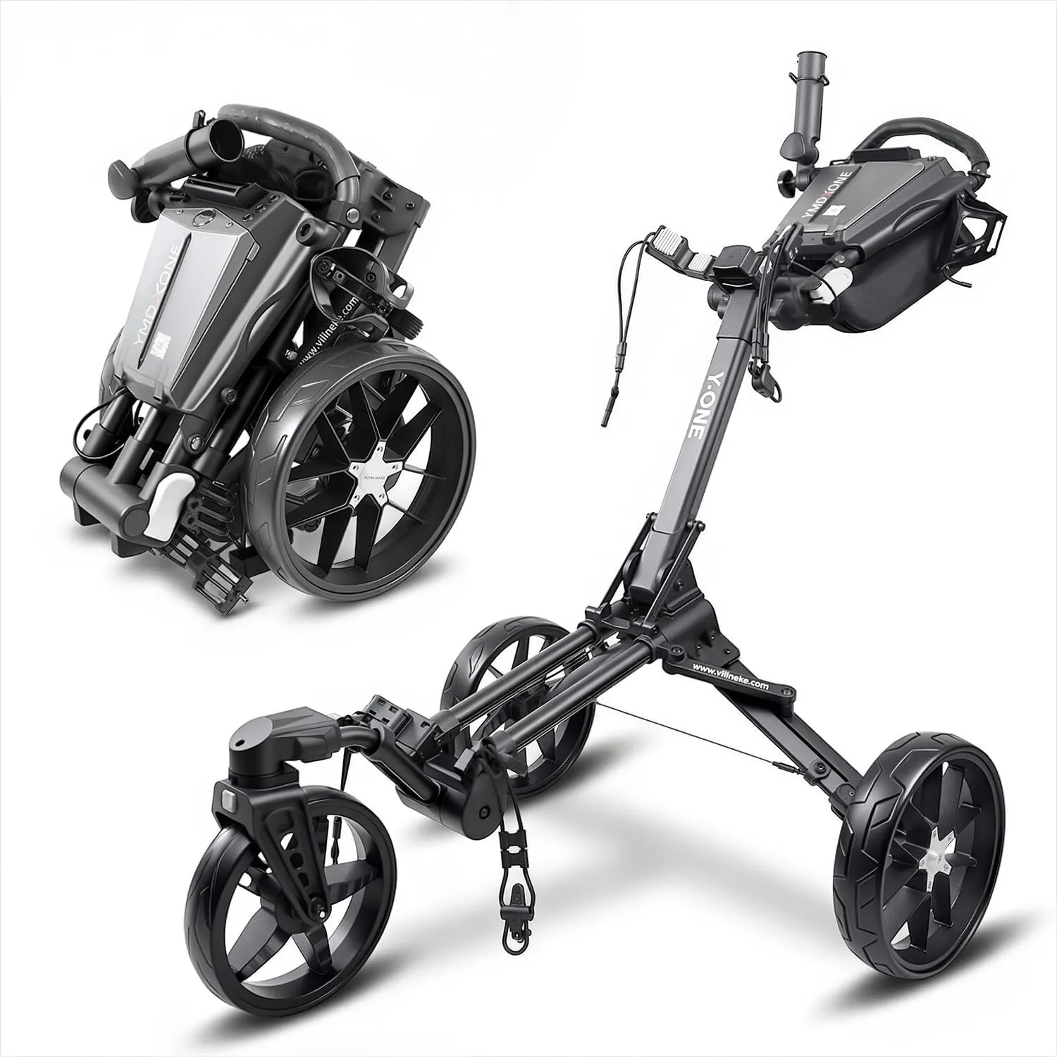 3 Rad Golf Trolley mit 360° schwenkbarem Vorderrad: Klappbares Design, integriertes Staufach, höhenverstellbarer Griff,…