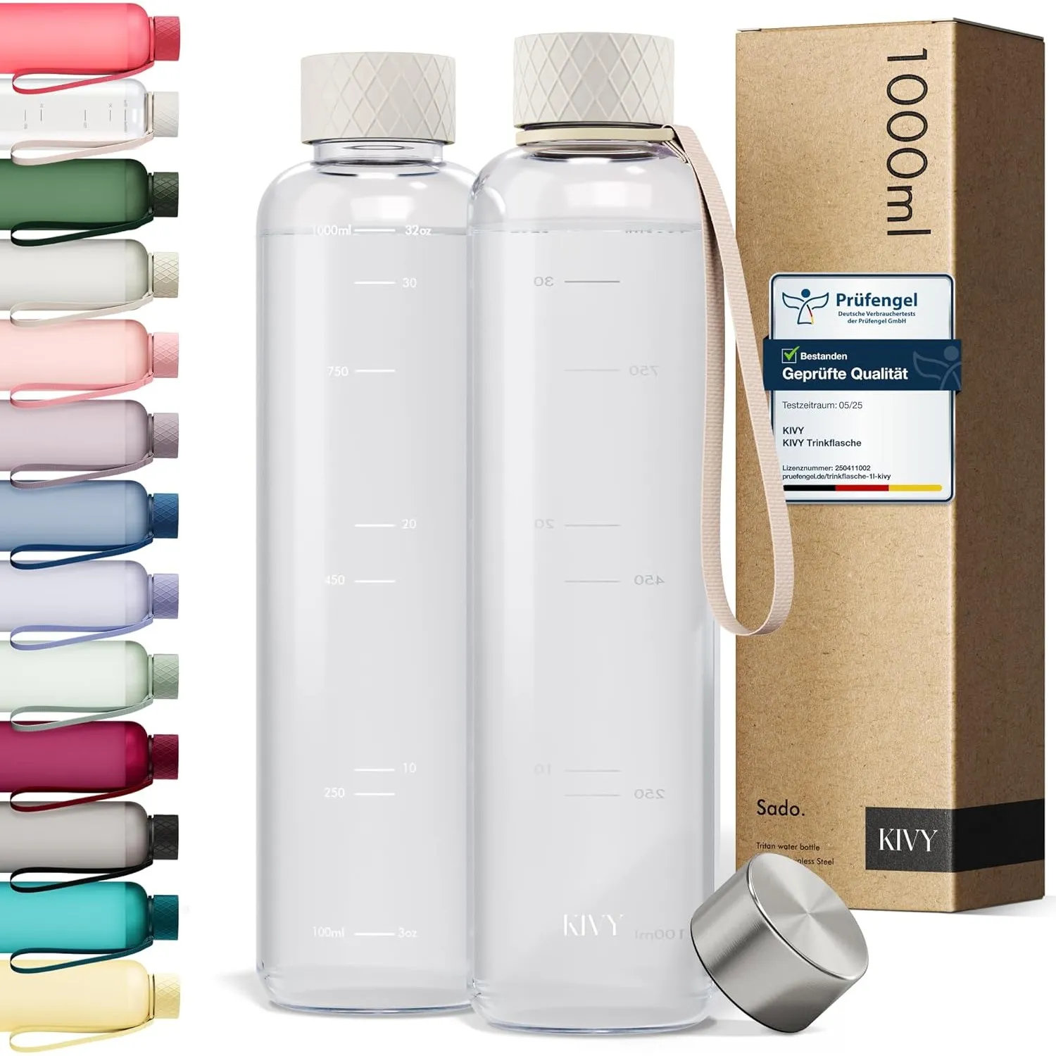 KIVY Tritan-Wasserflasche - Kohlensäure geeignet & Auslaufsicher - Für Sport, Schule & Büro- Trinkflasche Gym Flasche -…