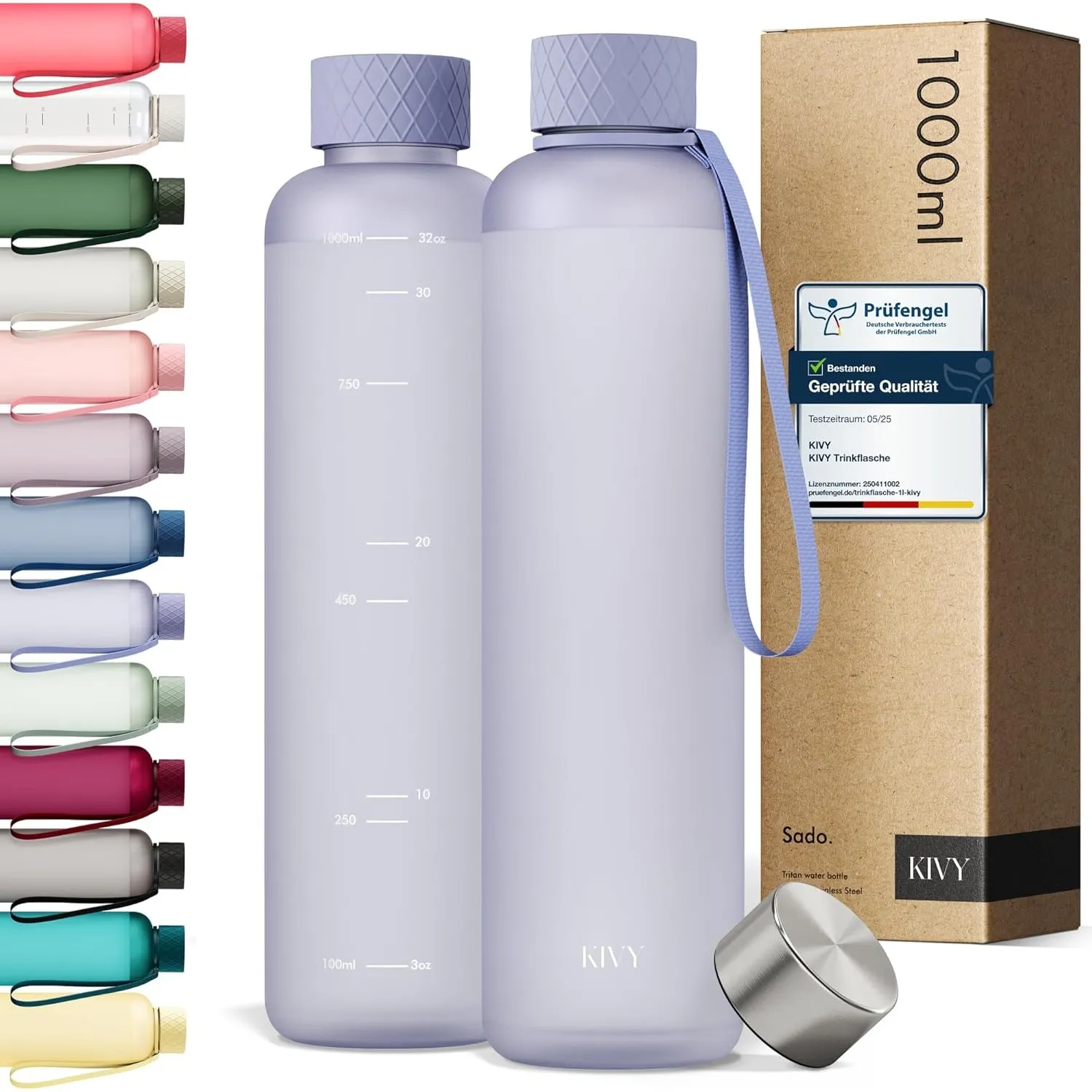 KIVY Trinkflasche 1l aus Tritan - Kohlensäure geeignet & Auslaufsicher