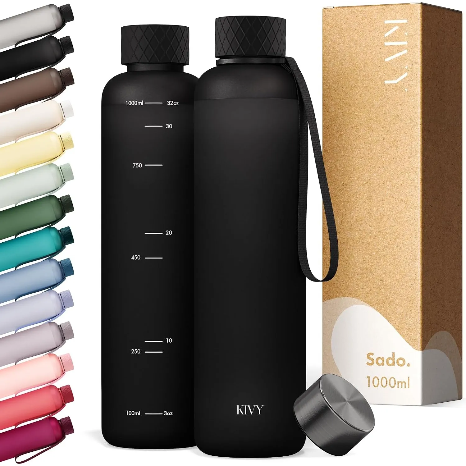 KIVY Trinkflasche 1l aus Tritan - Kohlensäure geeignet & Auslaufsicher