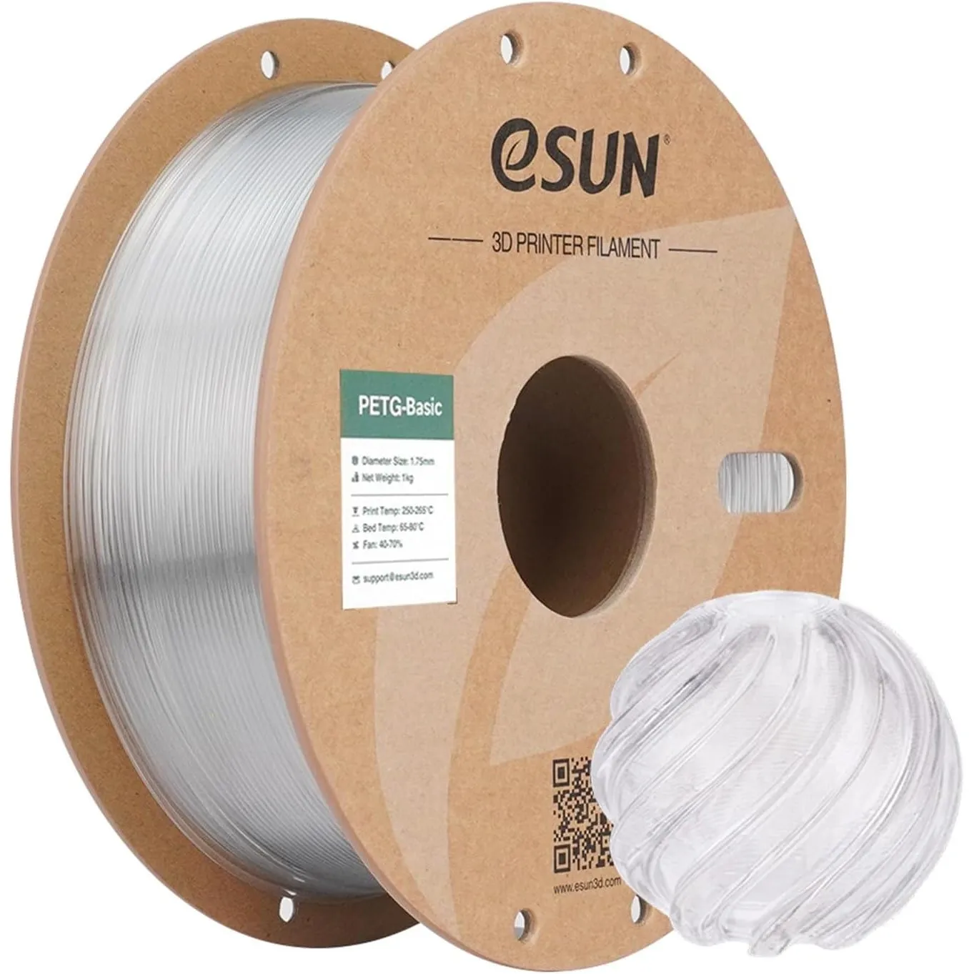 eSUN Hohe Zähigkeit PETG Basic 1.75mm Filament, Transparent, 1KG