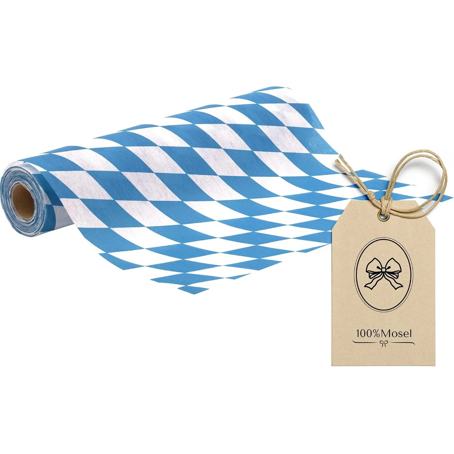 100%Mosel Oktoberfest Tischläufer, Blau-Weiß kariert, 30 cm x 10 m Rolle