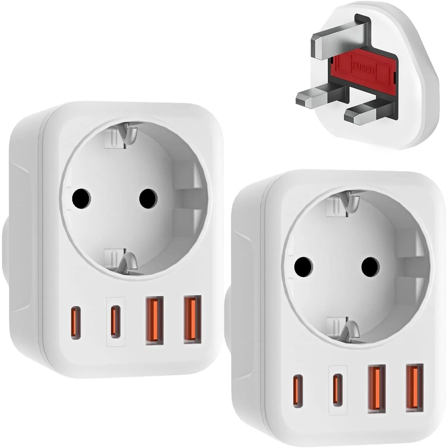 2 Pack Reiseadapter UK Adapter England Deutschland Stecker mit 2 USB-C & 2 USB-A(3.4A) - Reisestecker Typ G Steckdose U…