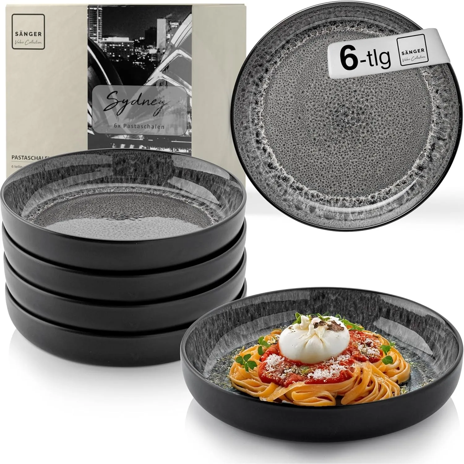 Sänger Sydney | Steingut Pastaschalen 6 tlg, Nudel Schalen Set 6 Personen, Schüssel Set spülmaschinenfest mikrowellenfe…