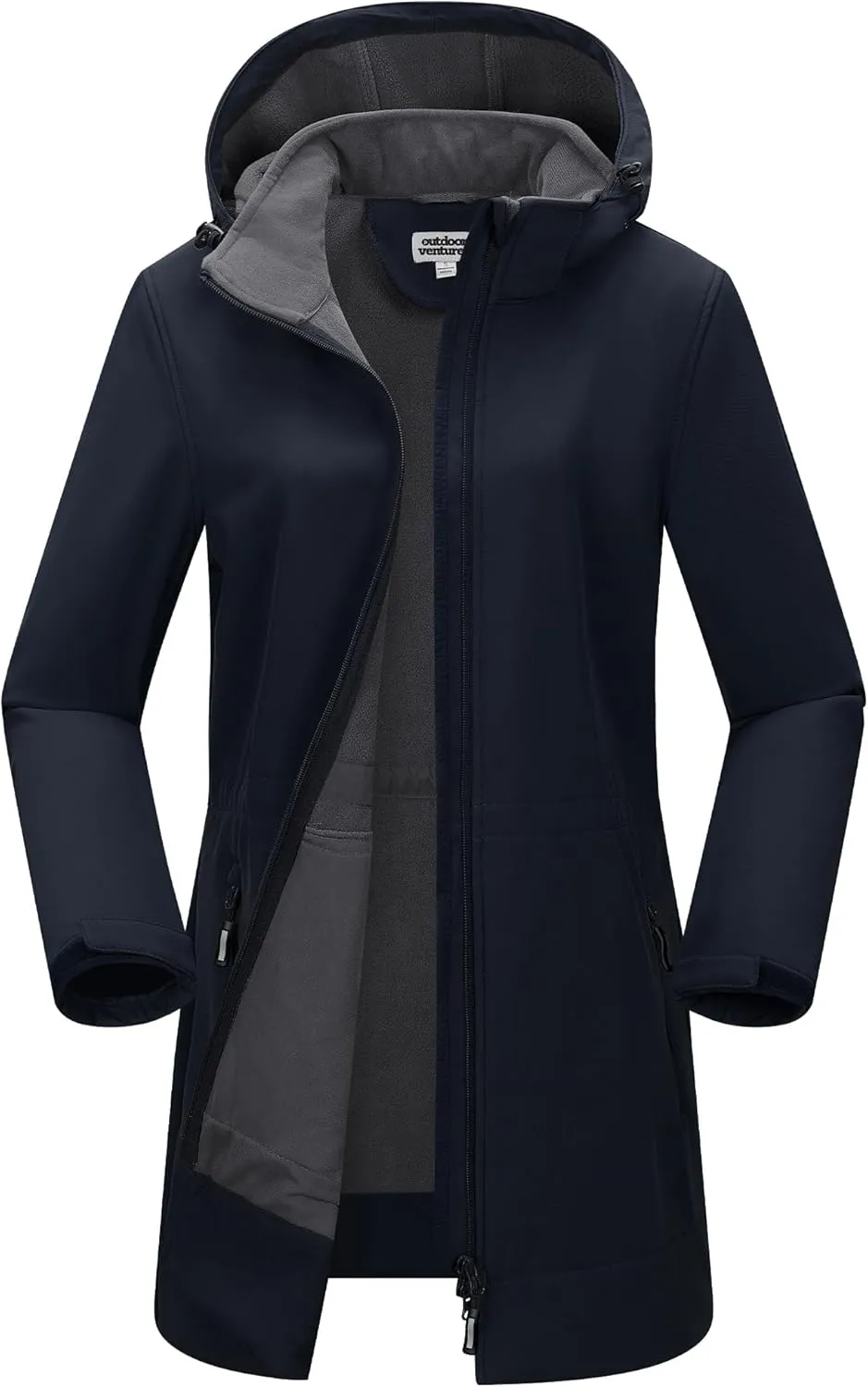 Outdoor Ventures Damen Softshell Lange Jacke mit Kapuze Fleece gefütterte Winddichte Jacke für Frauen Wasserdichte Wind…
