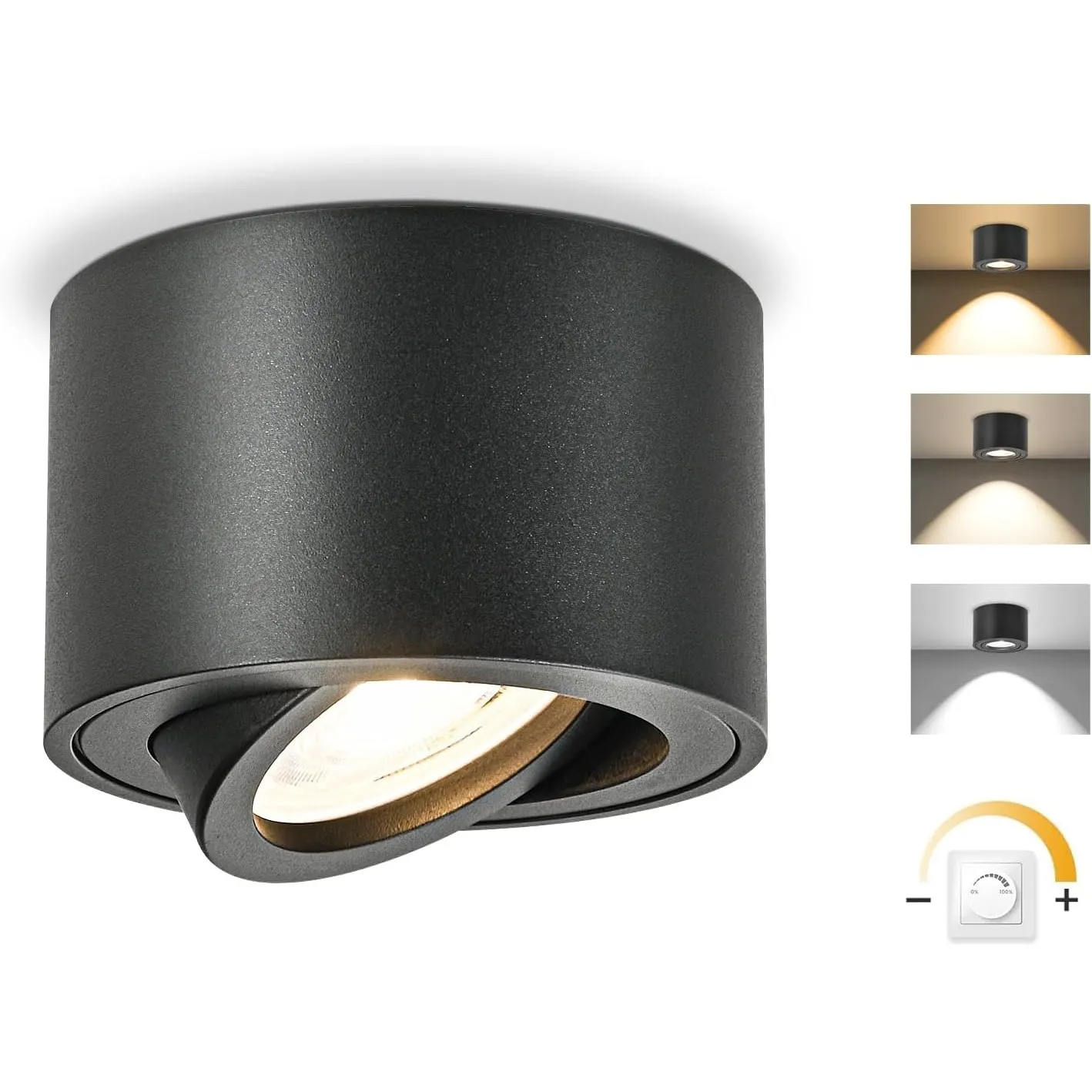 GeyouLux LED Aufbauspots Dimmbar - Extra Flach 30° Schwenkbar Ø80x50mm Deckenstrahler Schwarz - 5W 500LM LED Modul 230V…