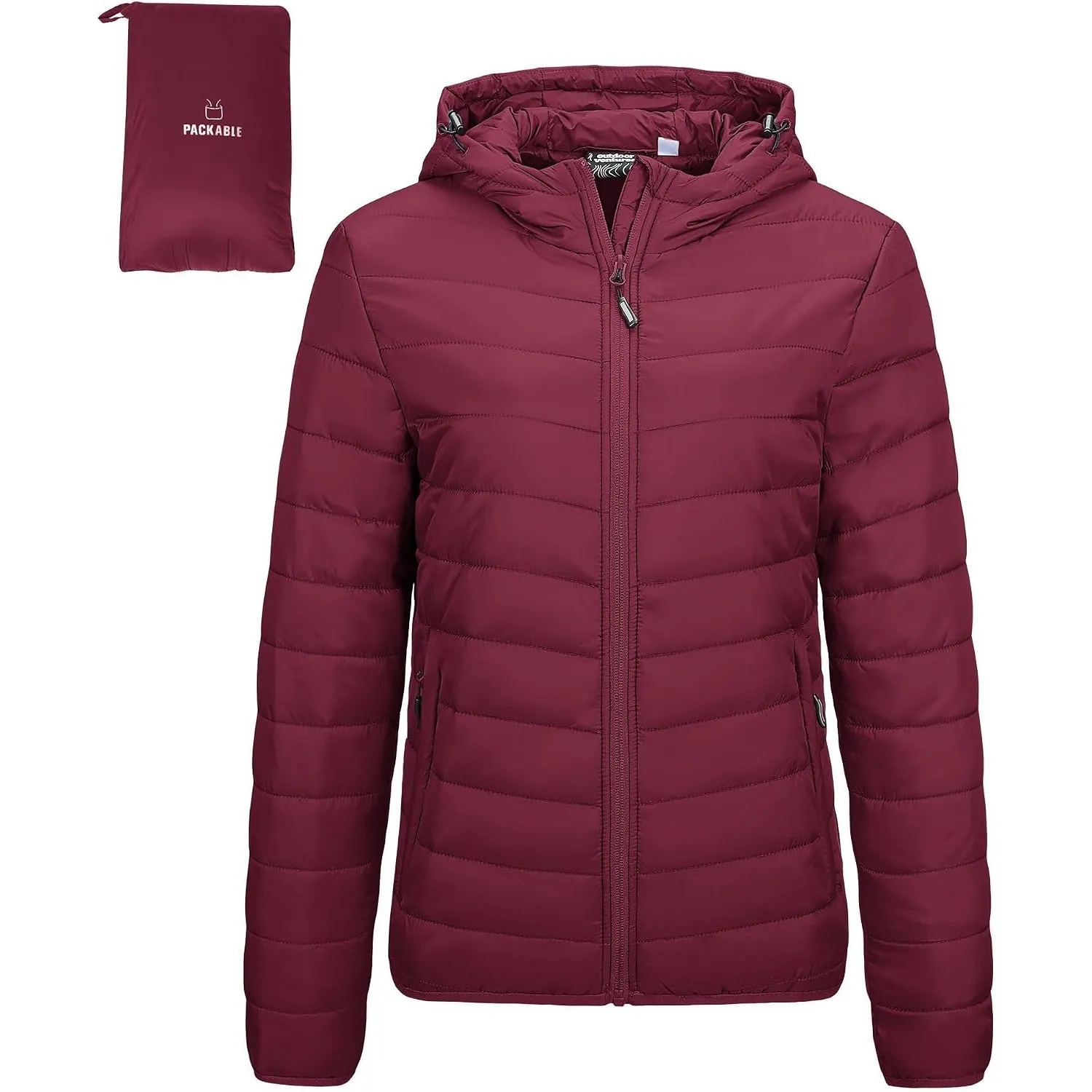 Outdoor Ventures Damen Steppjacke mit Kapuze Packbare Warme Pufferjacke