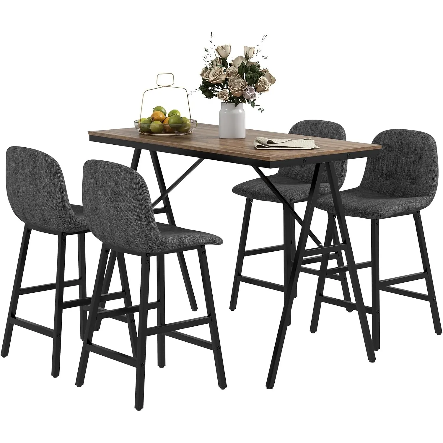 HOMCOM Bartisch Set mit 4 Stühlen mit Rückenlehne, Dunkelgrau