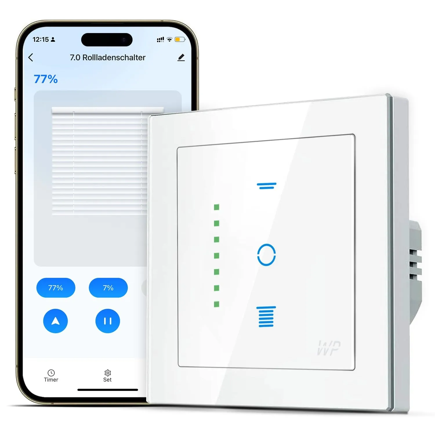 SMARTERCURRY Wlan Rolladenschalter Smart [7 Pro] Unterputz 80*80mm 1 Stück | Kompatibel mit [7 Pro] Lichtsensor,Für Ste…