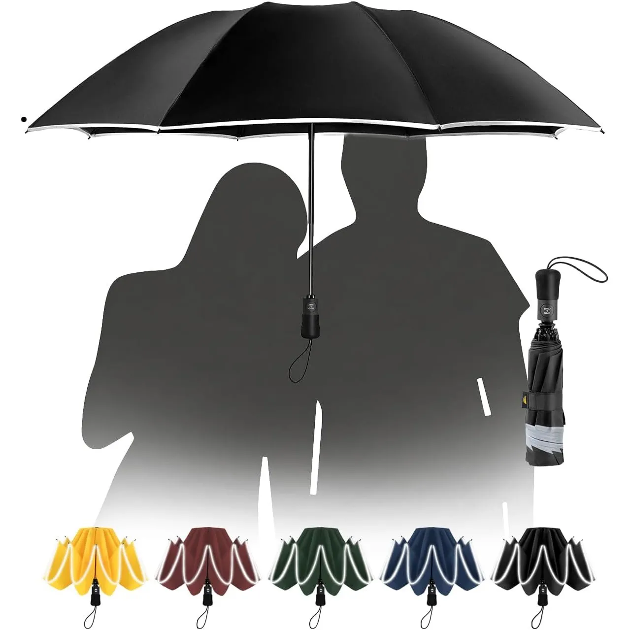Regenschirm Groß Sturmfest Reflektierend für Herren und Damen – Taschenschirm Automatik Auf und Zu Reise Schirm Kompakt…