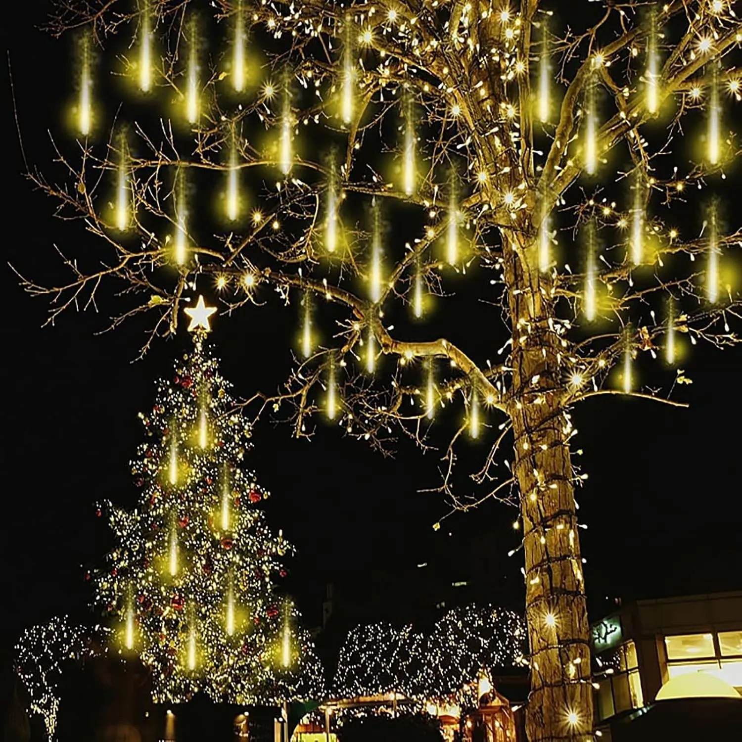 Kwaiffeo Weihnachtsbaum Lichterkette：20 Röhren Meteorschauer Lichterkette(Äquivalent zu 2 Sätzen von 10er-Röhren)- Wass…