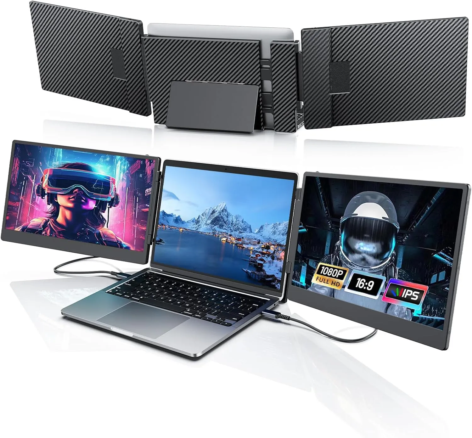 Tragbarer Monitor für Laptop, 14’’ Triple Laptop Screen Extender, FHD 1080p Portable Monitor Bildschirm Erweiterung, Pl…