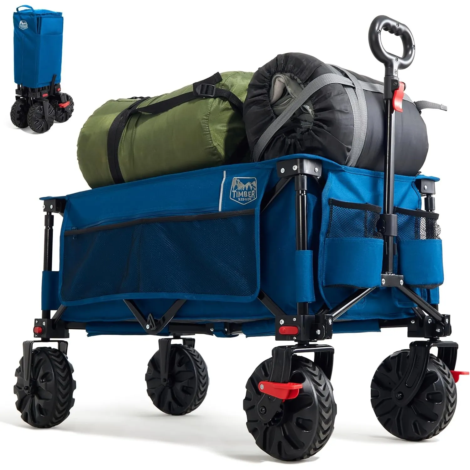 TIMBER RIDGE Bollerwagen Faltbar 200L Breite Reifen mit Bremsen Strandwagen | Klappbar mit Bremsen Seitentasche Getränk…