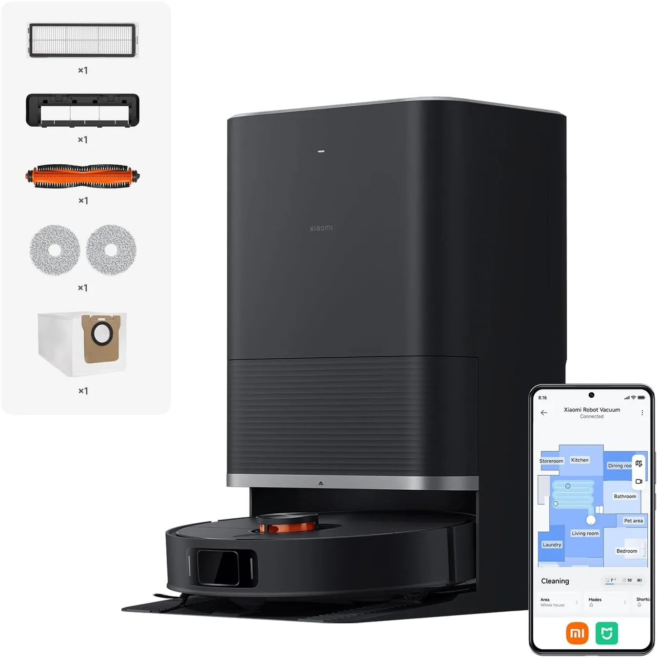 Xiaomi Robot Vacuum X20 Max – 8000 Pa Saugleistung, duales Moppsystem mit Heißwasserreinigung und Trocknung, 75 Tage St…