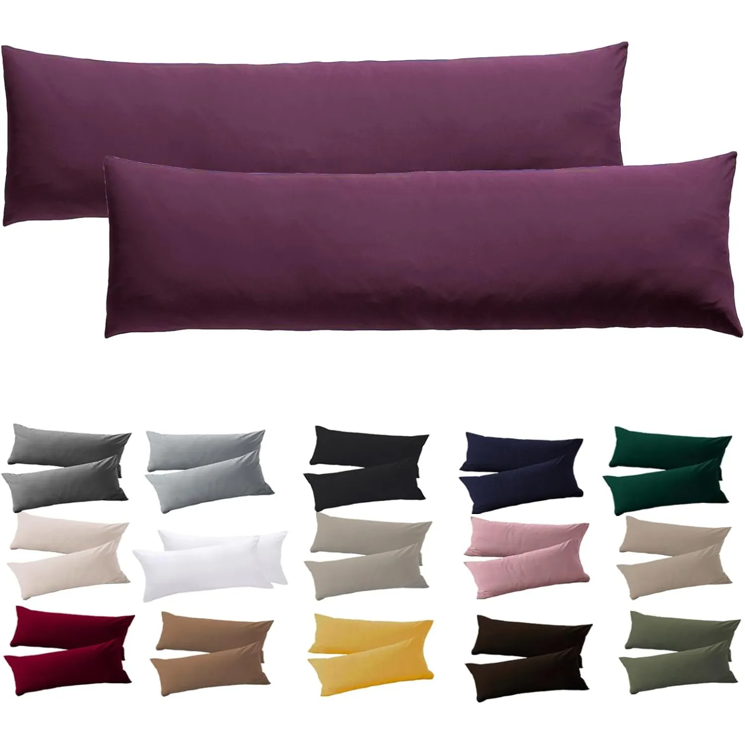 Soifox Seitenschläferkissen Bezug 40 x 145-2er Set Lila Kissenbezug mit Reißverschluss 100% Mikrofaser Resistent und Hy…