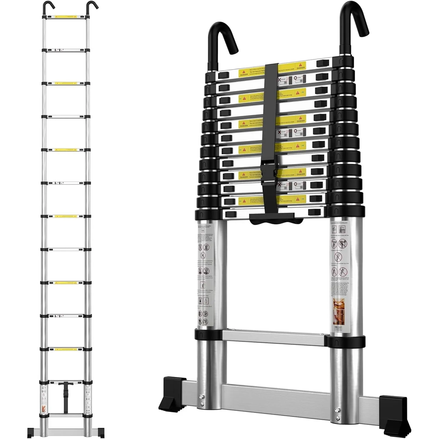 Aluminium Teleskopleiter 3,8 m mit Stabilisator und abnehmbaren Haken