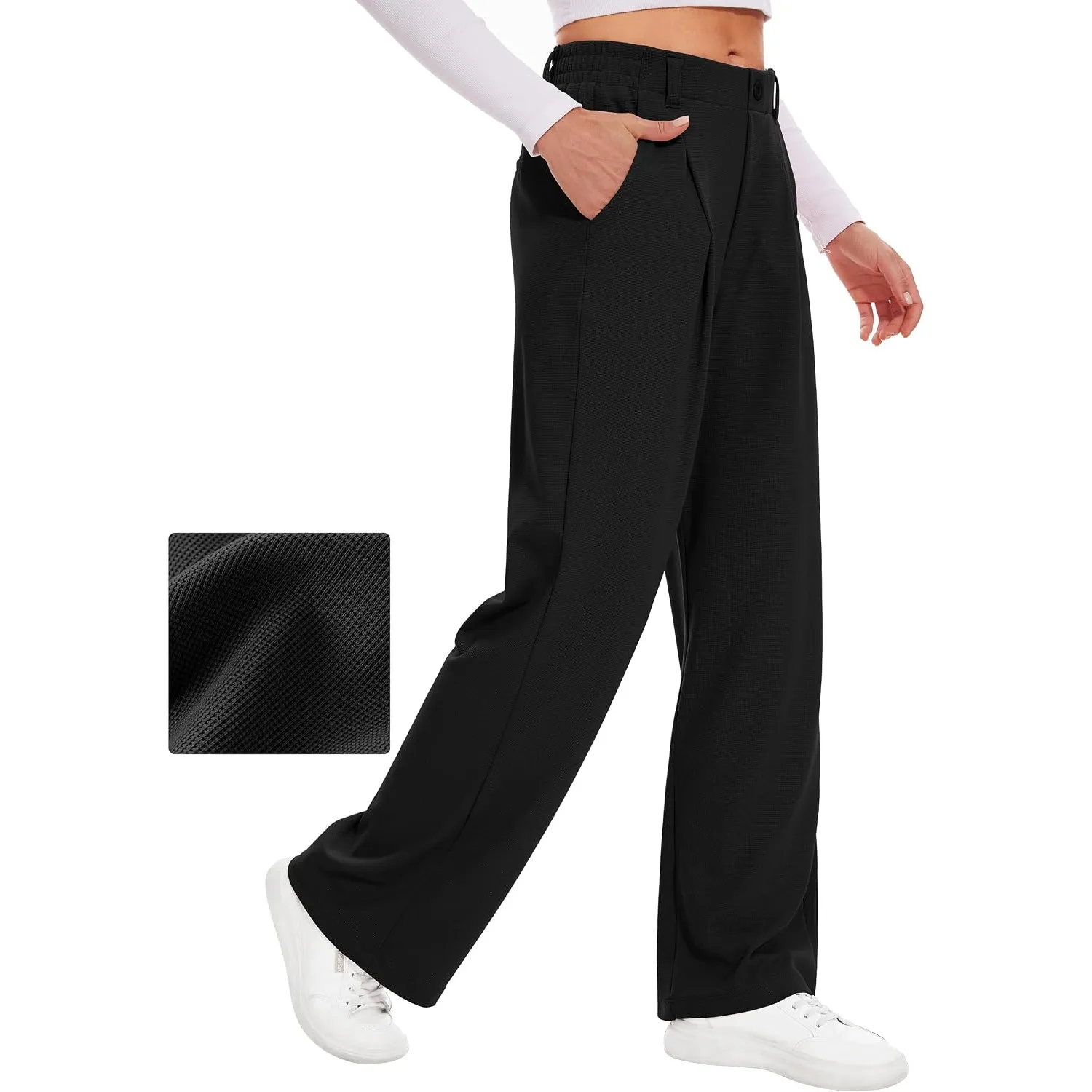 Desol Hosen Damen Waffel Weite Herbst Outfit Damen Stoffhose Palazzo Hose Elegant Anzughose mit Taschen High Waist Hose…