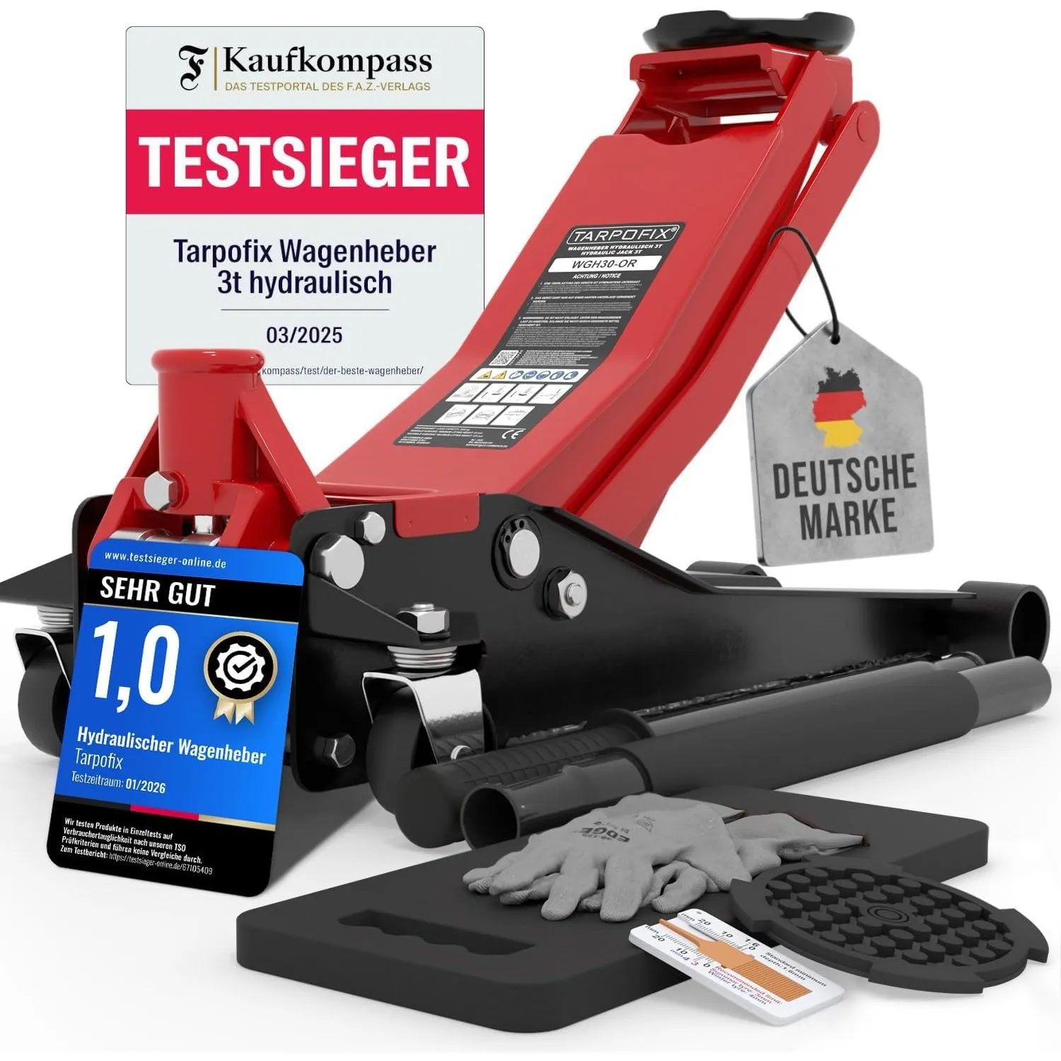 Tarpofix® Wagenheber 3t hydraulisch mit Doppelzylinder [FAZ Testsieger]