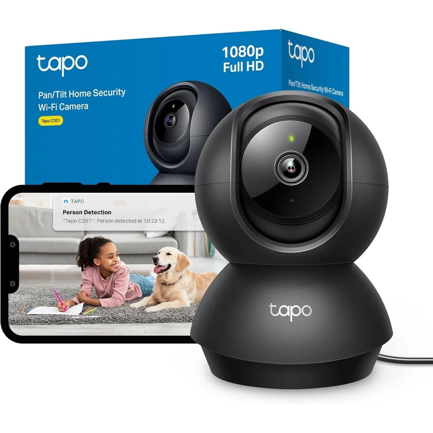 Tapo C201 360° WLAN-Überwachungskamera für Innenräume, 1080P, Nachtsicht, Bewegungserkennung, Zwei-Wege-Audio, kompatib…