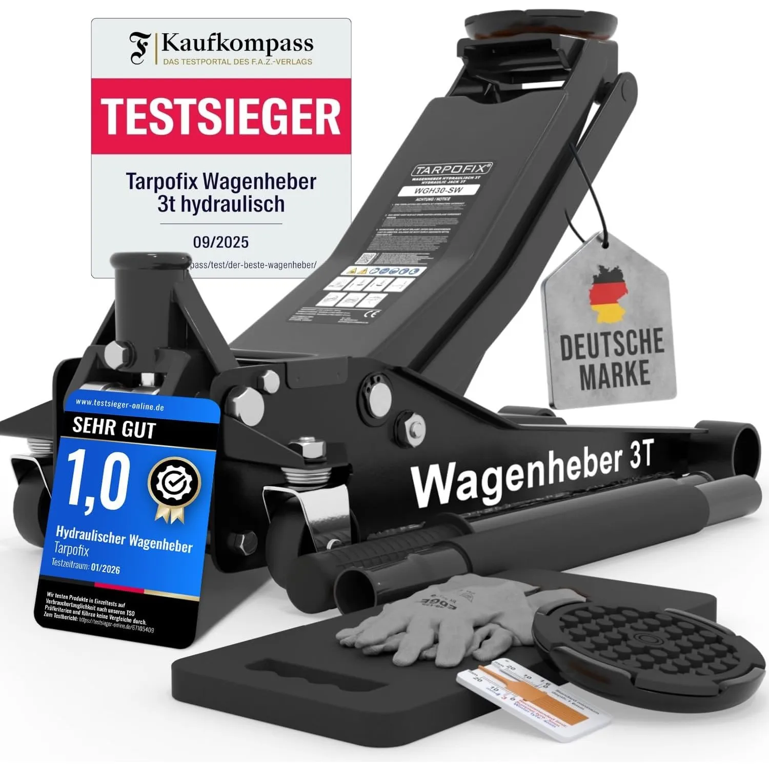 Tarpofix® Wagenheber 3t hydraulisch mit Doppelzylinder [FAZ Testsieger]