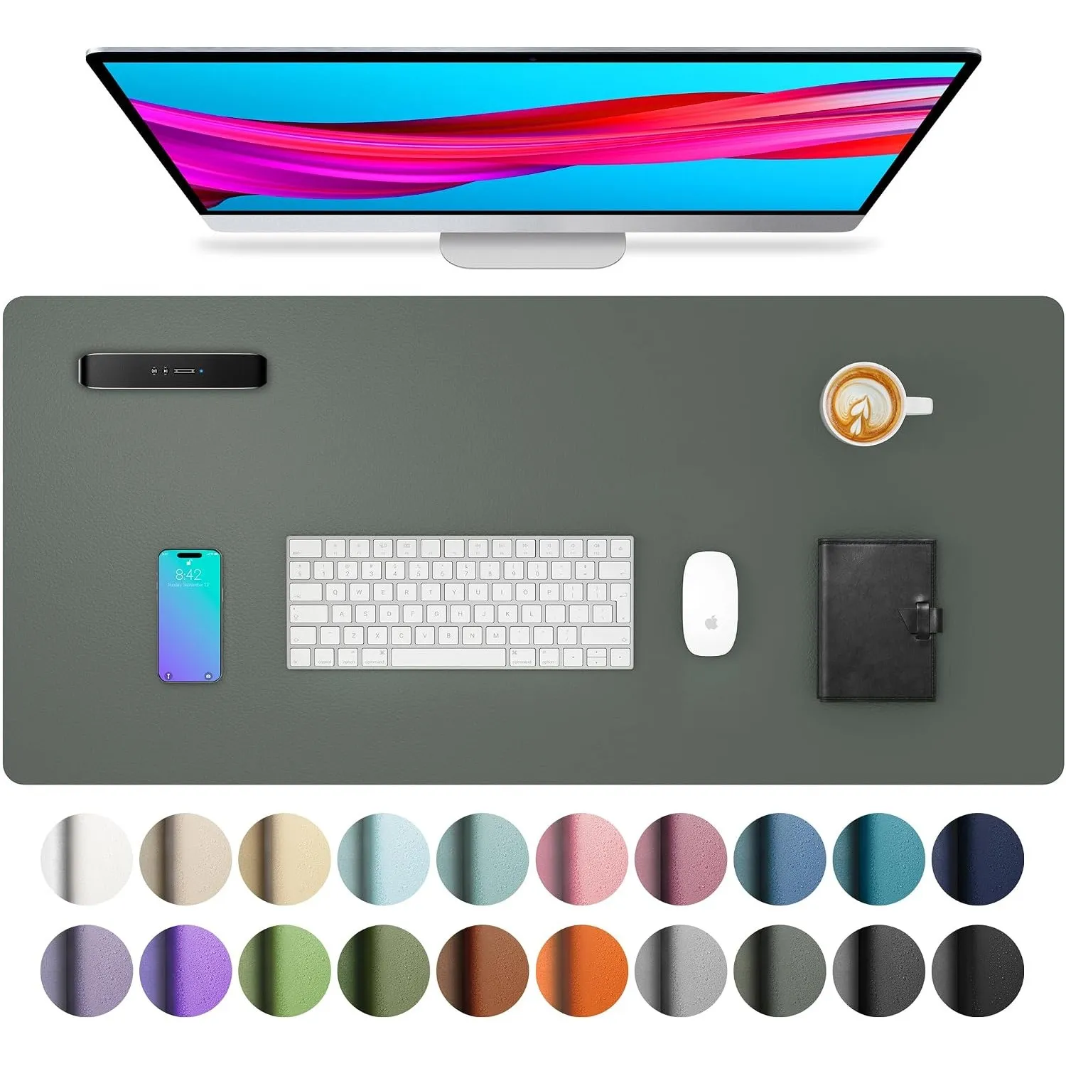 Aothia Schreibtischunterlage,Mauspad mit PU Leder und Rutchfeste Wildleder,Multifunktionales Office Mousepad Laptop Sch…