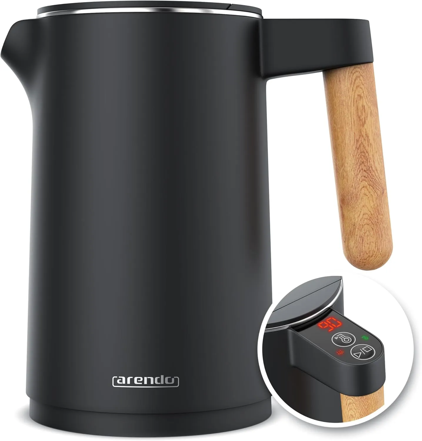 Arendo - Wasserkocher Edelstahl mit Temperatureinstellung - 45°C-100°C - 1.5 Liter - Doppelwand - BPA frei - Warmhaltef…