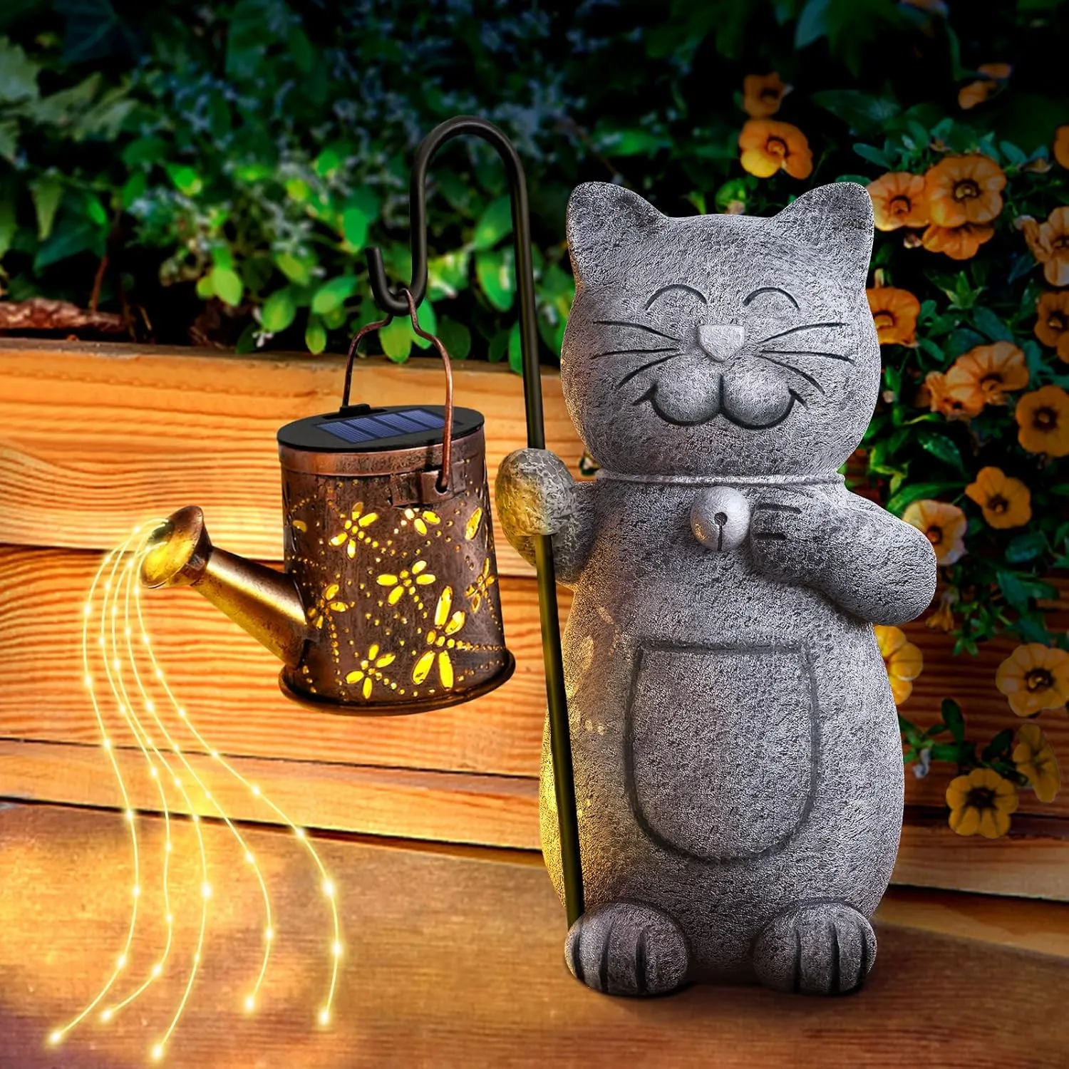 Hinshark Geschenke für Frauen Mama, Muttertagsgeschenk Katze Garten Deko Gartenstatuen mit Solar Laterne, Muttertagsges…