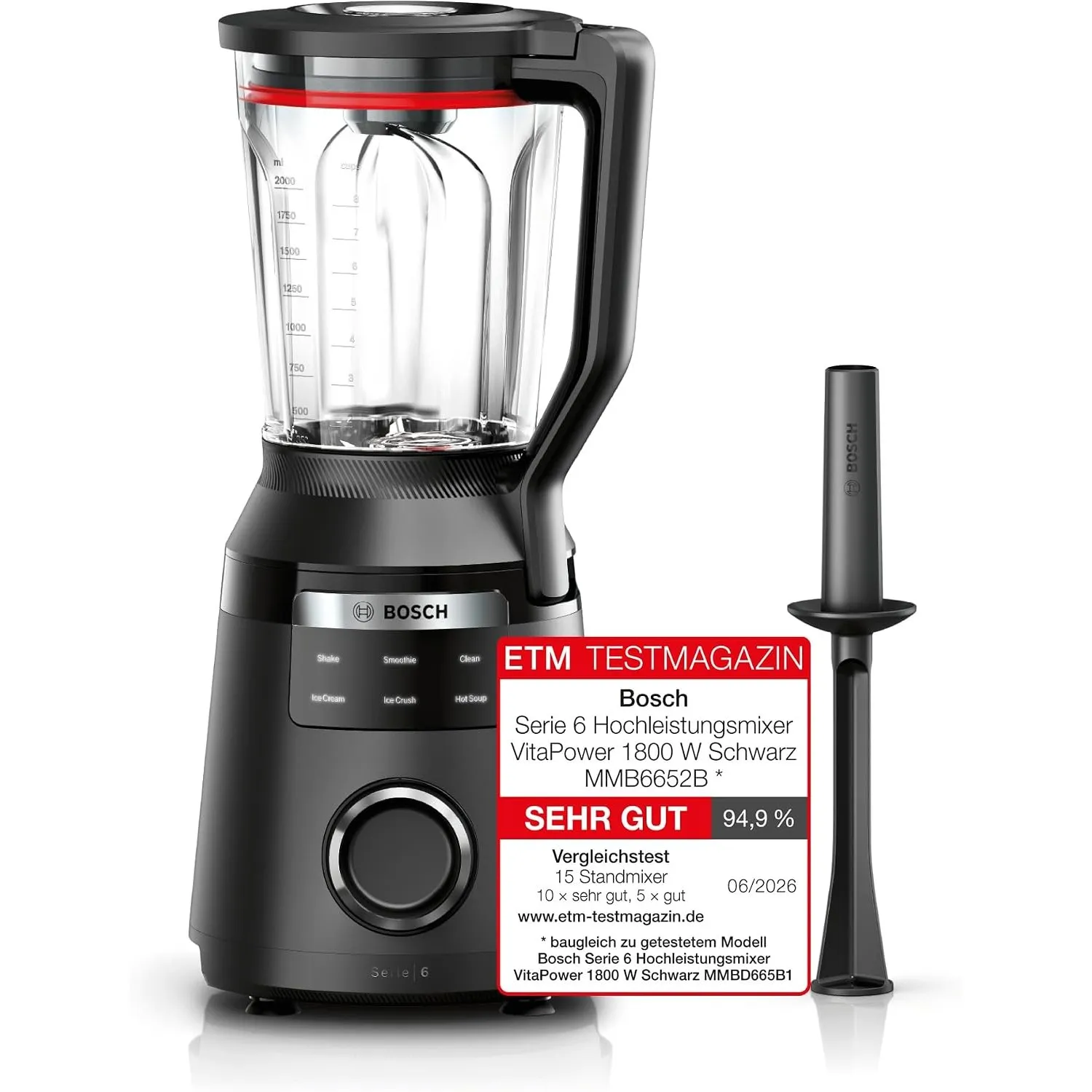 Bosch Hochleistungsmixer, Smoothie Maker, 1800W, 45.000 U-min, Programme für heiße Suppe & Reinigung, 2L, spülmaschinen…