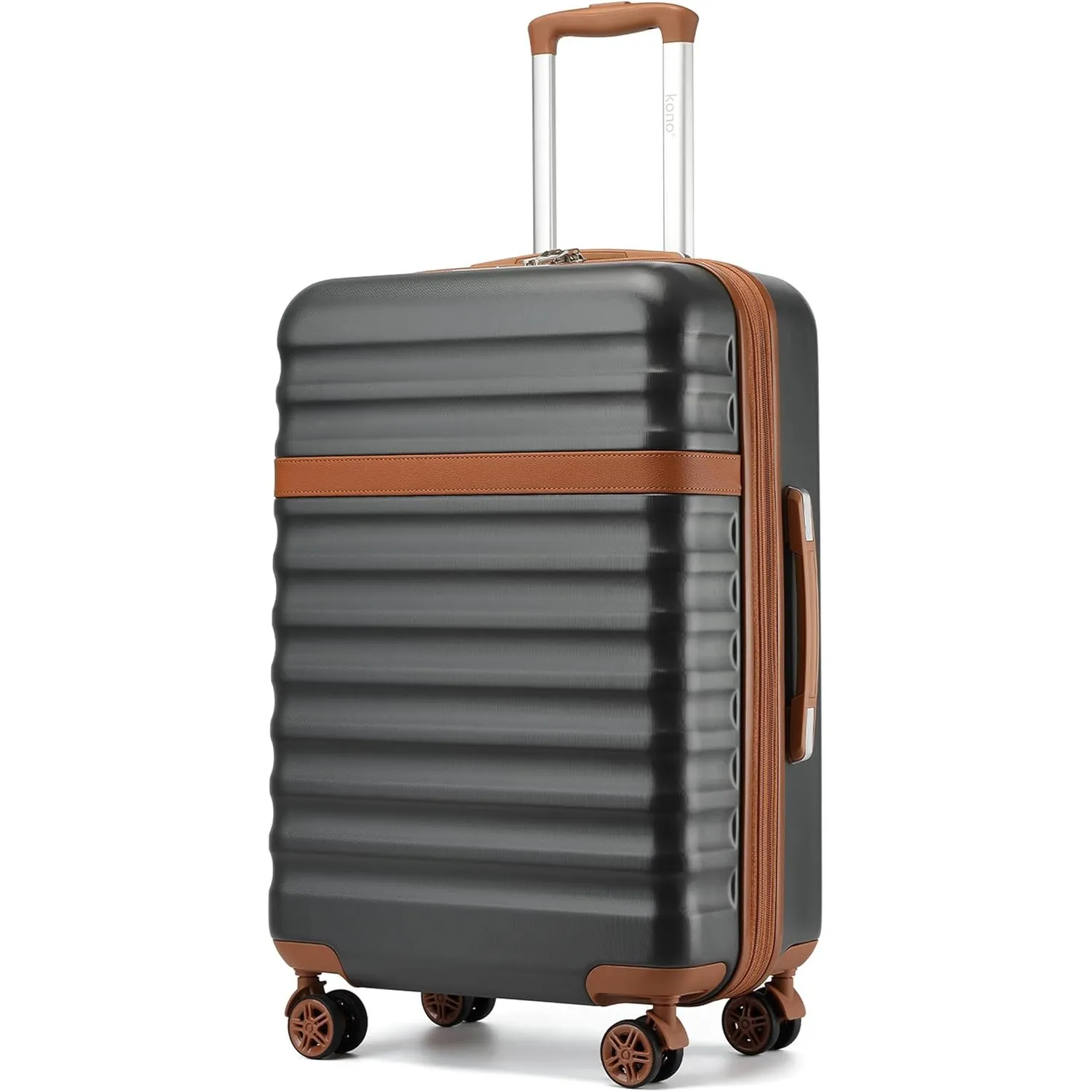 Kono Handgepäckkoffer ABS + PC Hartschale, leicht, Reise-Kabinengepäck mit TSA-Schloss Spinnrollen, Grau/Braun, Large-2…