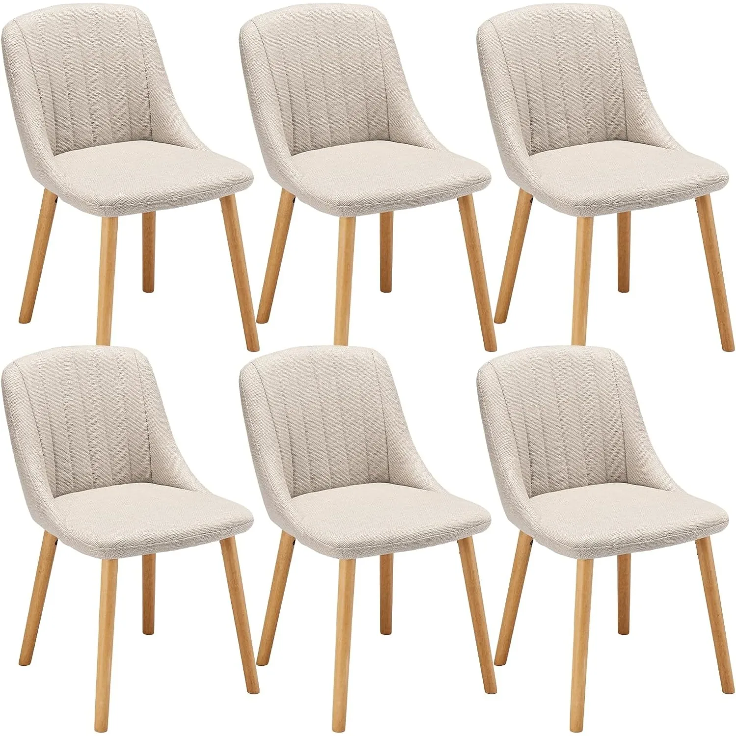 Esszimmerstuhl Beige Holzbeine 6er Set Polsterstuhl Stühle Esszimmer Küchenstuhl Wohnzimmerstuhl aus Polyester für Essz…