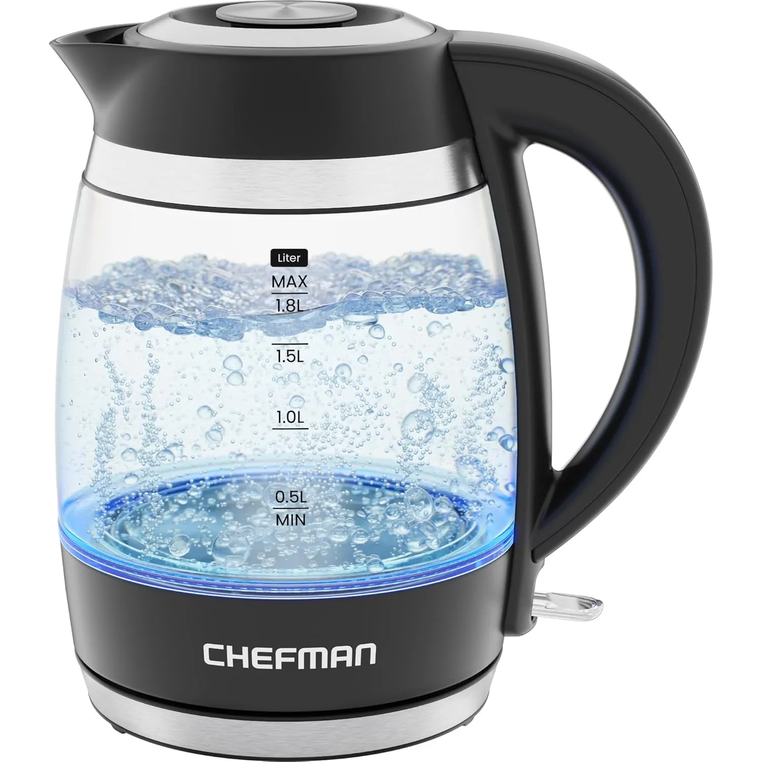 Chefman Elektrischer Wasserkocher 1,8L 2200W, autom. Abschaltung, BPA-frei | Borosilikatglas, abnehmbarer Deckel, Trock…