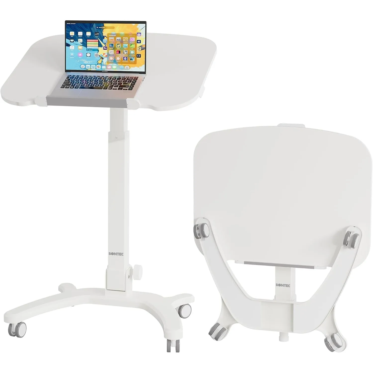 BONTEC Klappbarer Computertisch 68x53cm, höhenverstellbar, bis 15 kg, Weiß