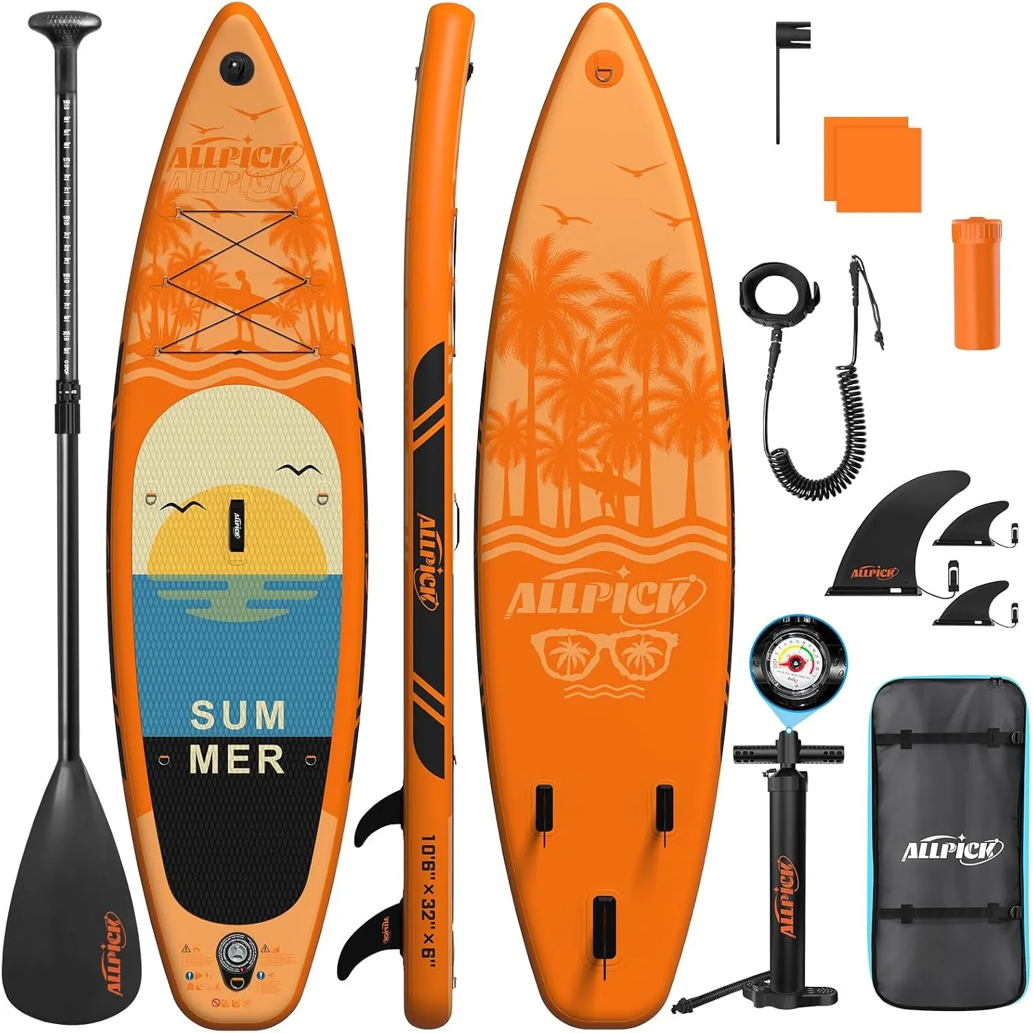 ALLPICK Stand Up Paddling Board Aufblasbar, SUP Board Set, 200kg | Universal Kamerahalterung, Komplettes Zubehör, Verst…