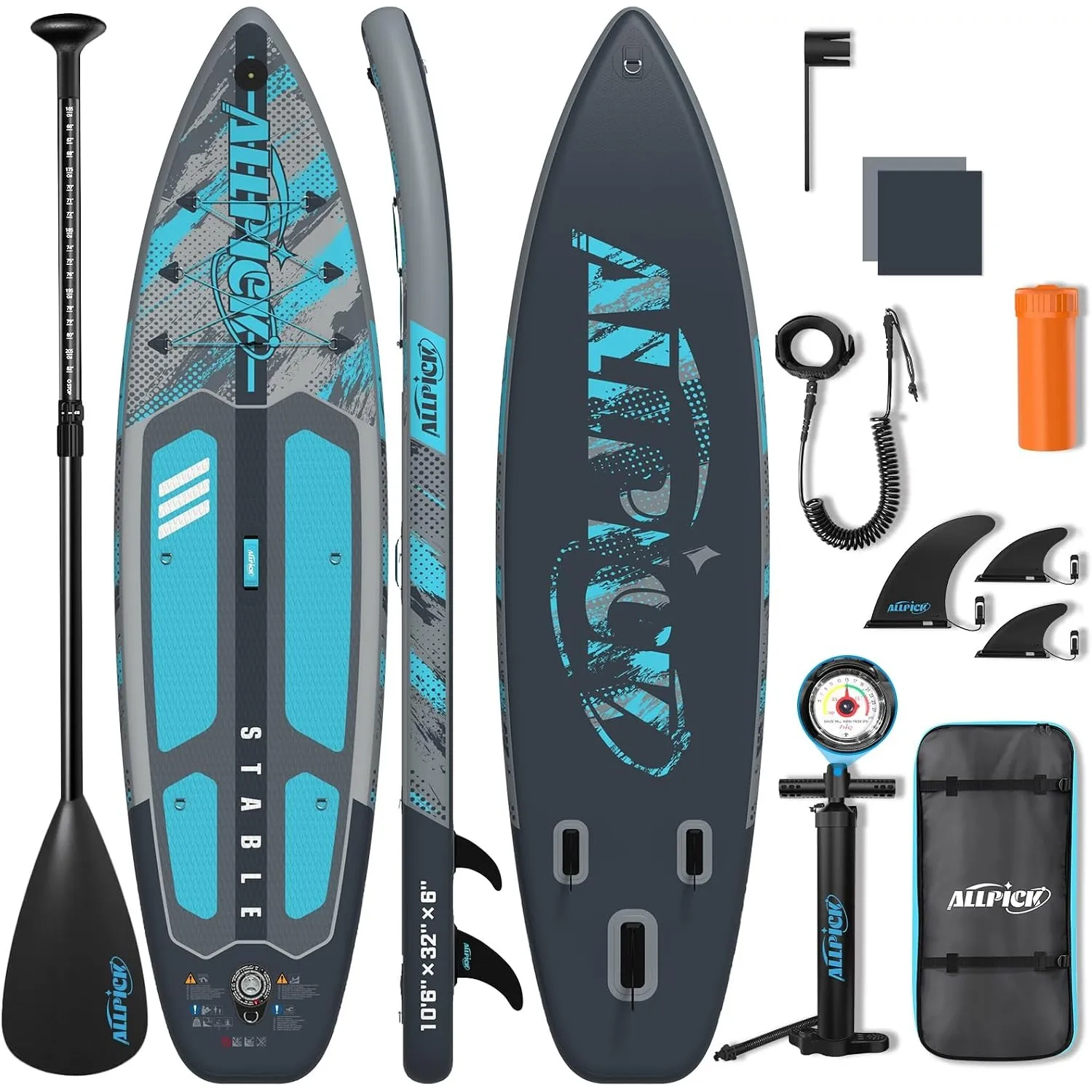 ALLPICK Premium SUP Board Set, Stand Up Paddling Board Aufblasbar, Mit Universal Kamerahalterung, Komplettes Zubehör, V…