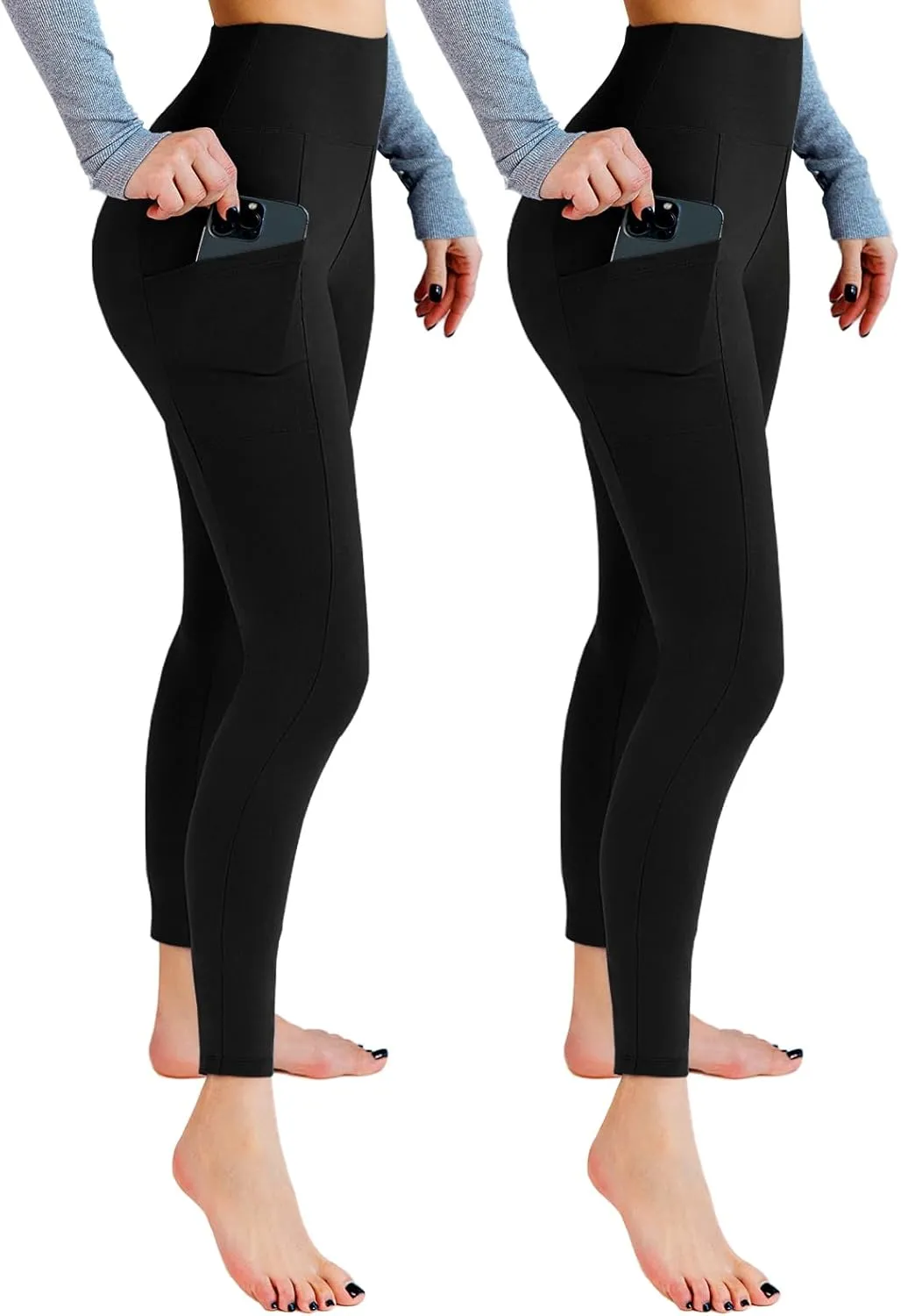 Leafigure 2er Pack Sport Leggings Damen High Waist Sporthose Damen Mit Taschen Gym Leggings Blickdicht für Sport Yoga