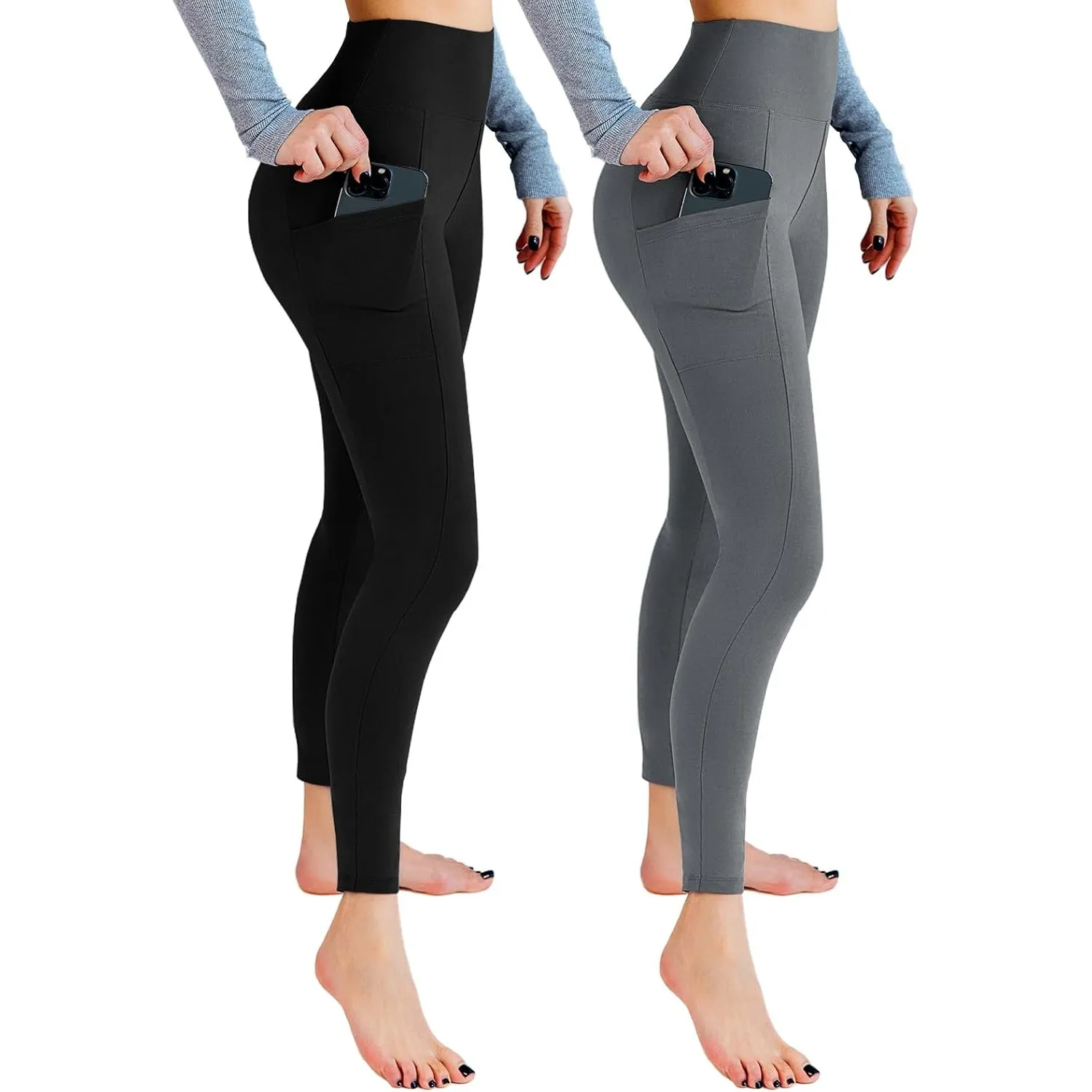 Leafigure 2er Pack High Waist Leggings Damen mit Taschen