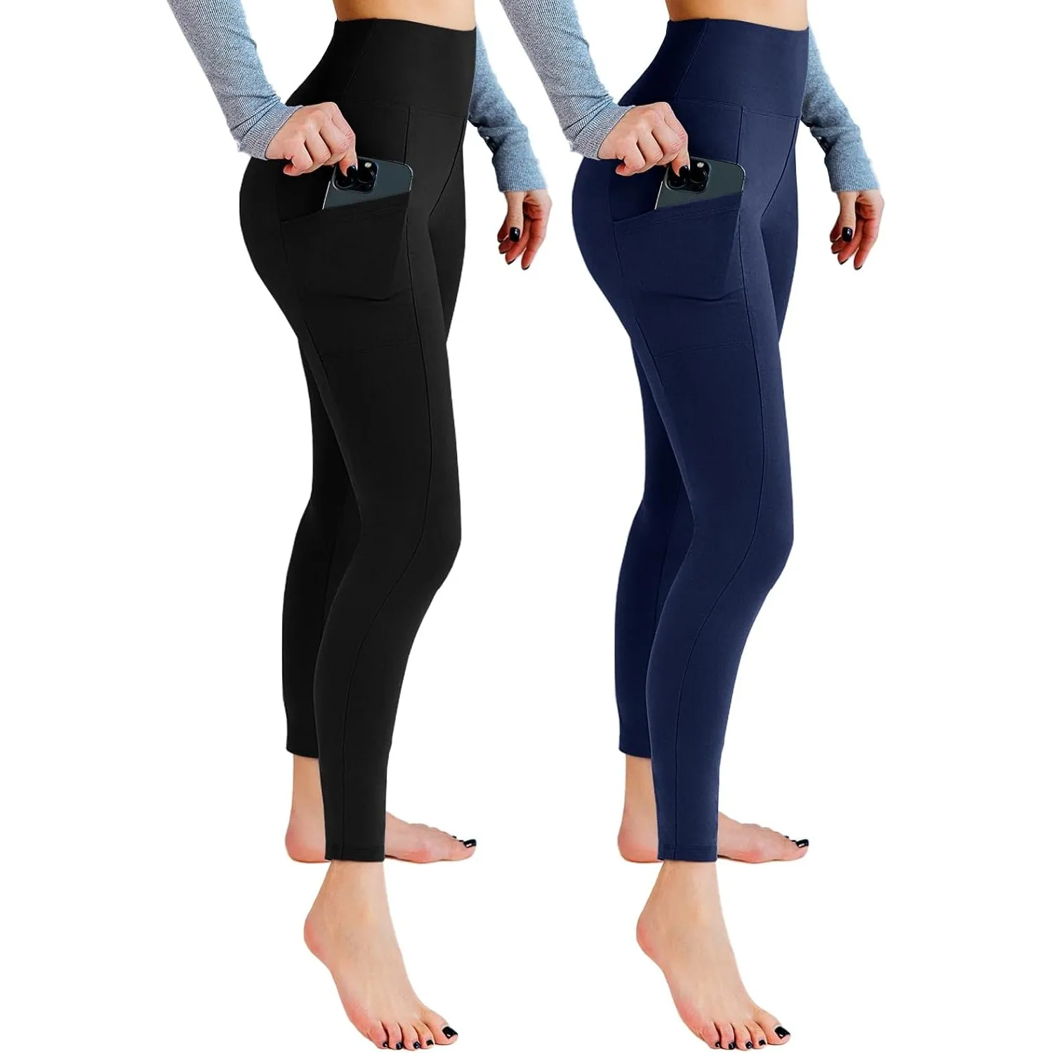 Leafigure 2er Pack High Waist Leggings Damen mit Taschen