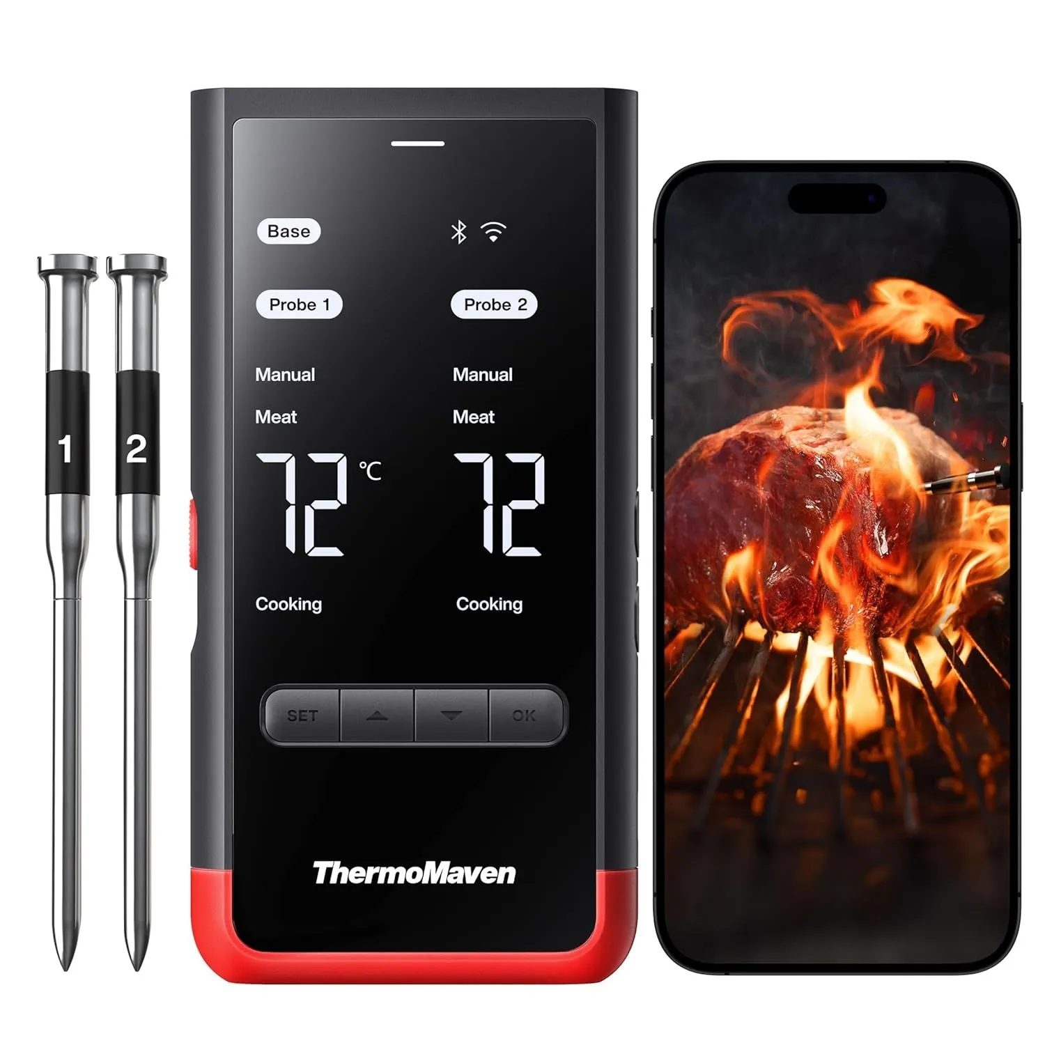 ThermoMaven P2 Updated Fleischthermometer Kabellos mit 2 Sonde