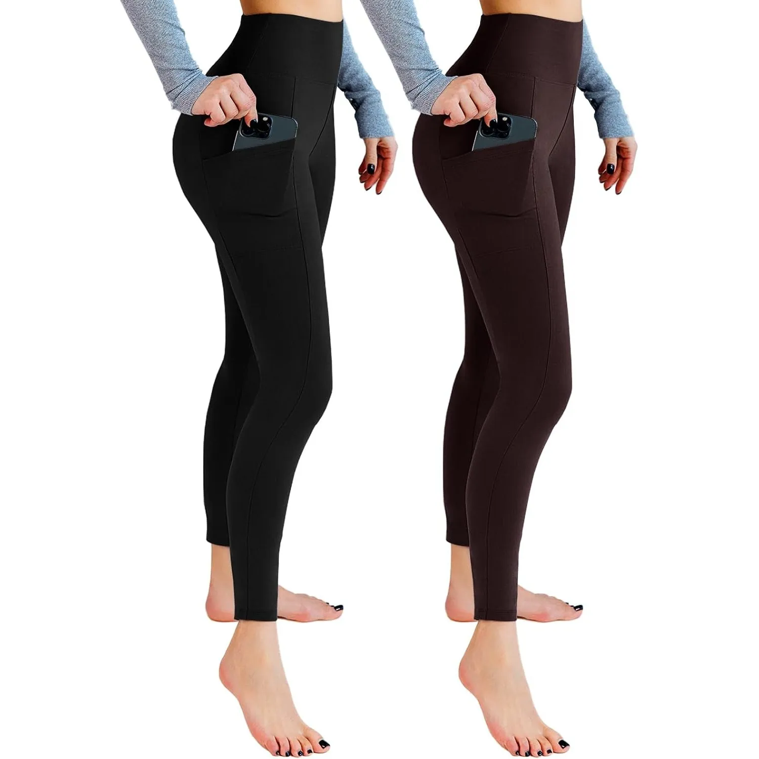 Leafigure 2er Pack High Waist Leggings Damen mit Taschen