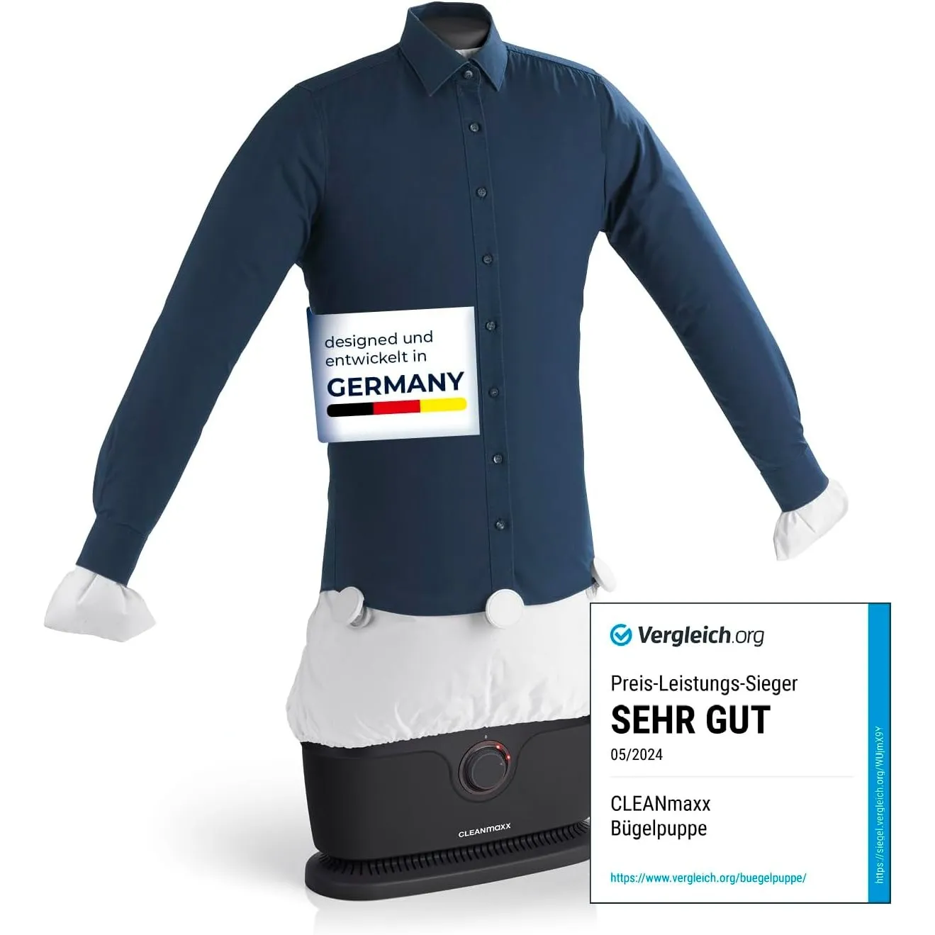 CLEANmaxx automatischer Hemdenbügler PRO |Ersetzt Bügeleisen, Bügelbrett, Dampfglätter und Steamer | Bügelgerät mit Büg…