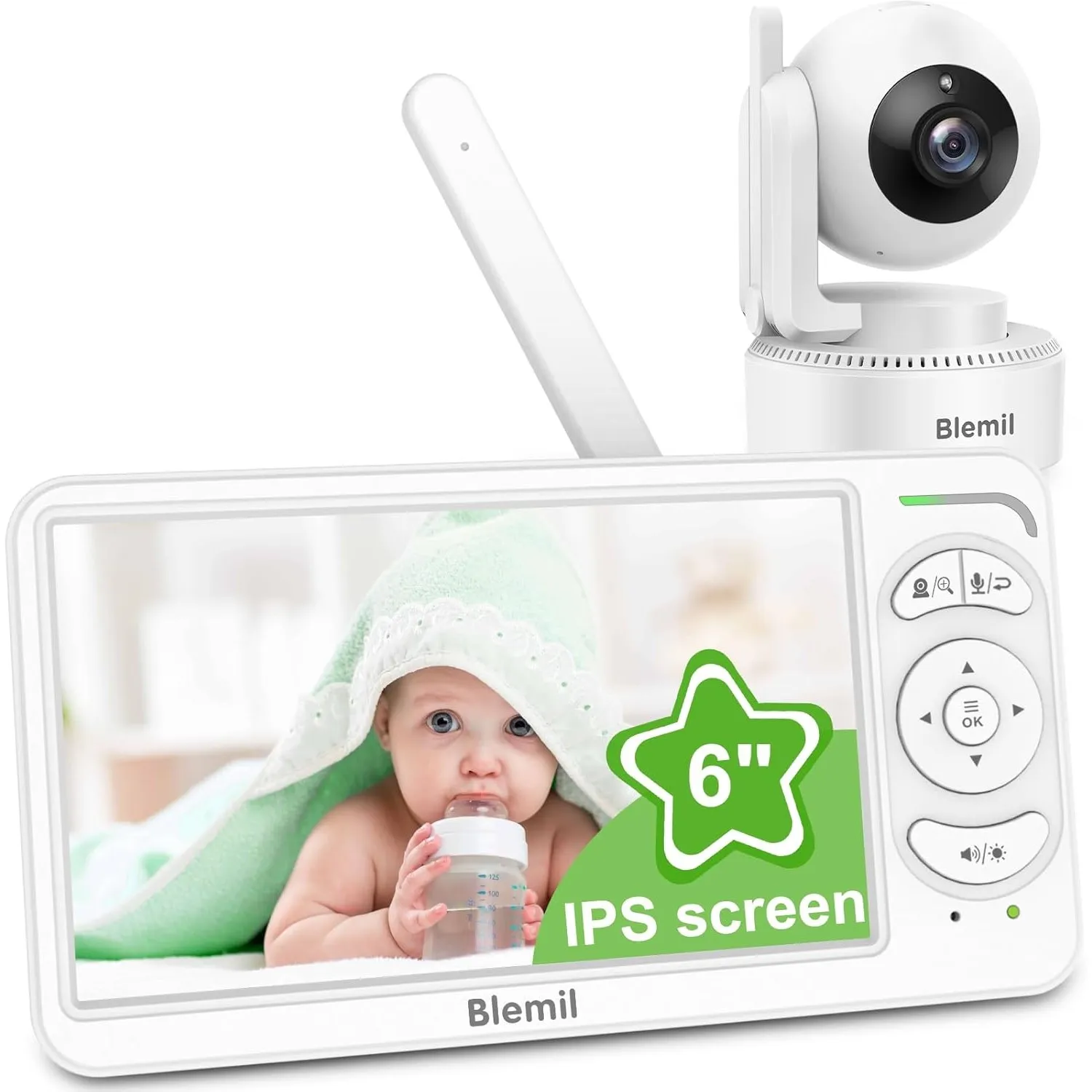 Blemil Babyphone mit Kamera,6 Zoll IPS Display Babyphone ohne WLAN