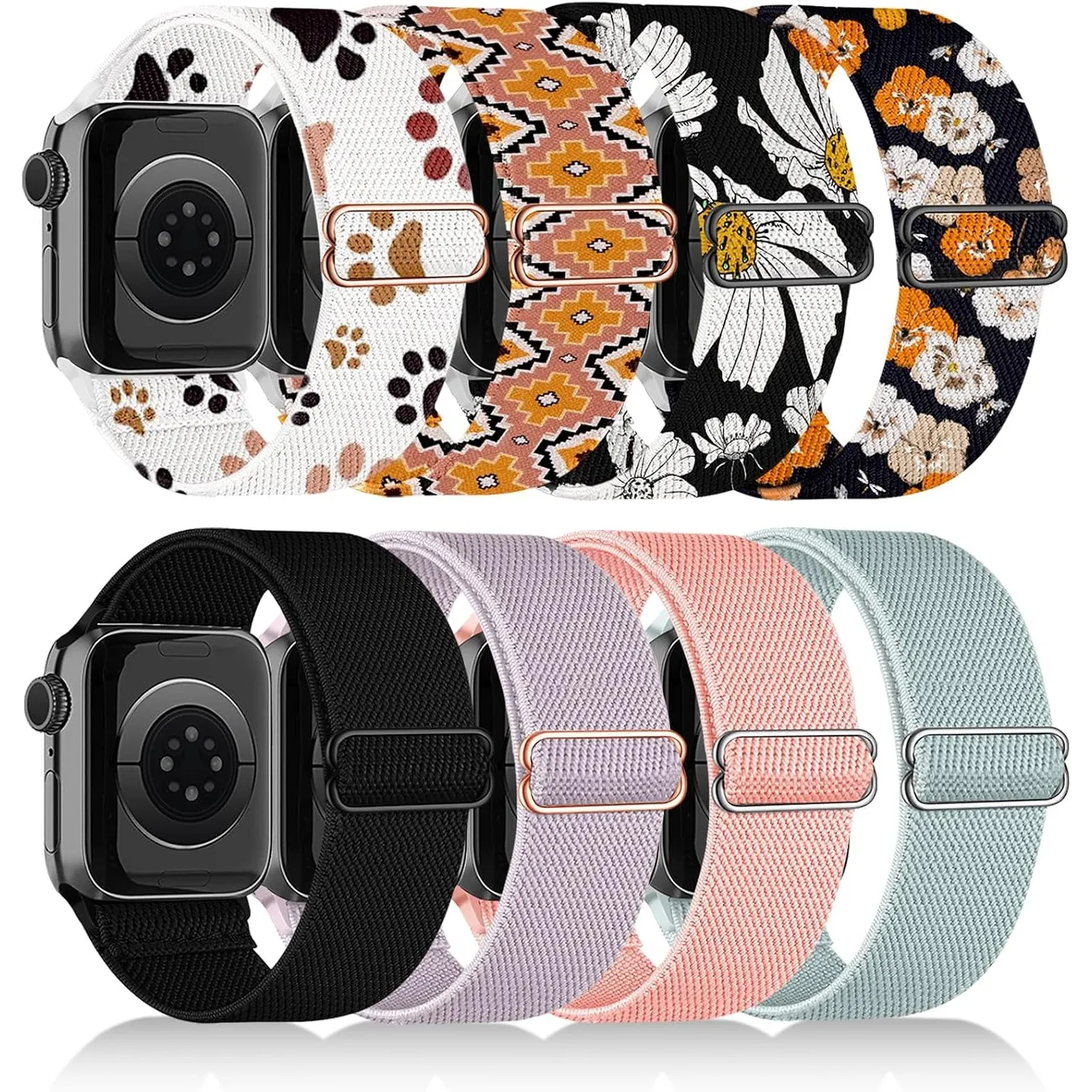 chinbersky 8 Stück Elastisches Nylon Loop Armband Kompatibel mit Apple Watch Armband 40mm 41mm 38mm,Stoff Verstellbares…