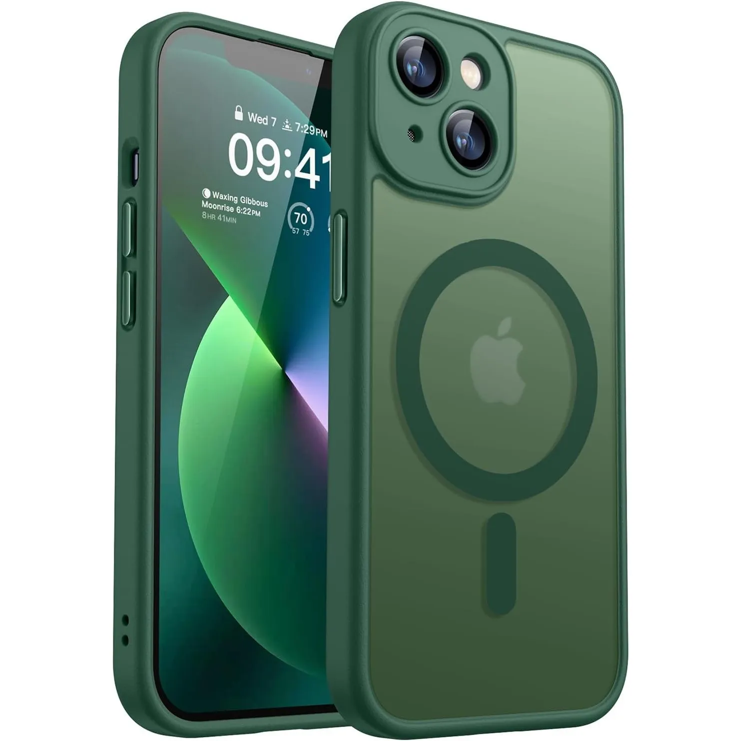 CANSHN für iPhone 13 Hülle mit Kameraschutz, Dunkelgrün